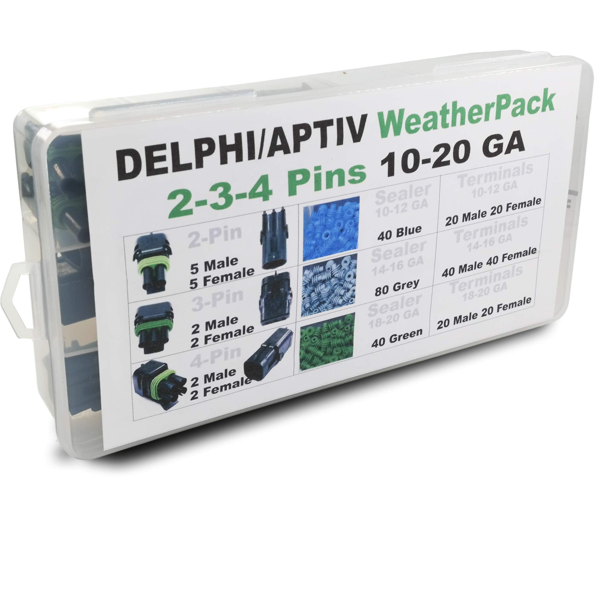 338Pcs 2, 3,4 Pin Weatherpack, 20 Amp Terminal Kit 10-20