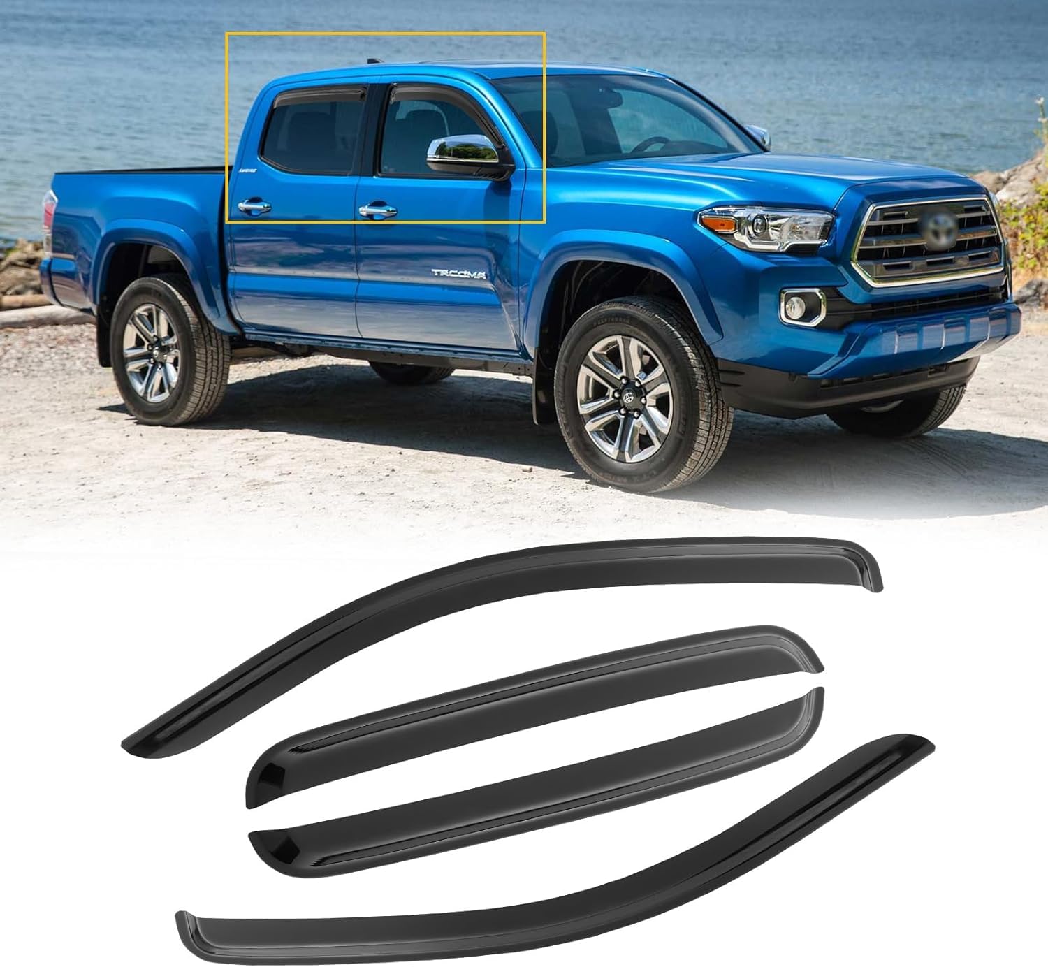 Cmvt Auto Window Visors For 2016-2023 Toyota Tacoma Double Cab(4 Full-Size Door Cabs), Rain Guards Vent Shade Deflector Dark Smo