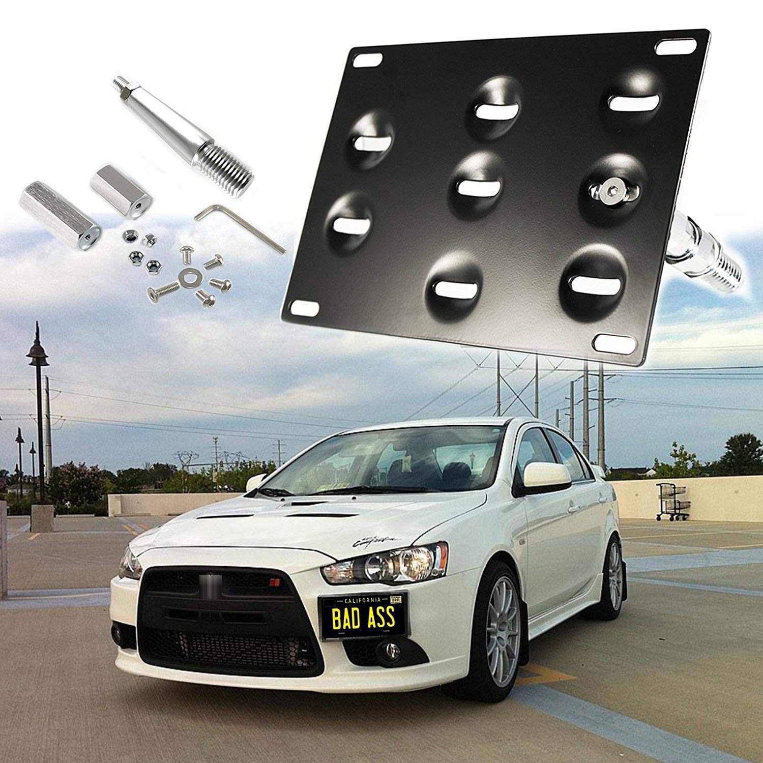 x xotic tech Tow Hook License Plate Bracket #TH95 - Black Aluminum for Mitsubishi Lancer Evolution Evo X