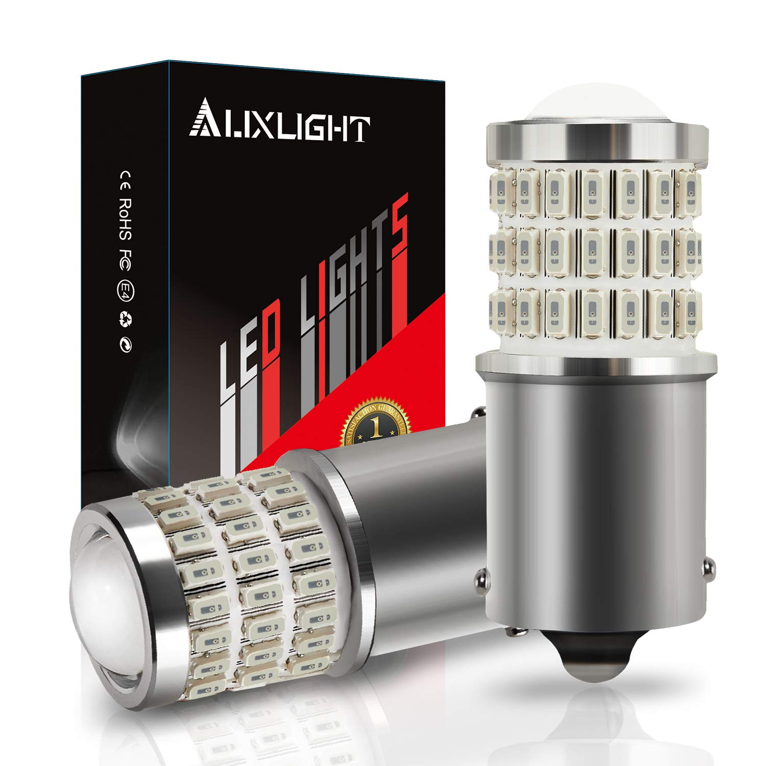 Auxlight 1156 Ba15S 1003 1141 7506 1156 Led Bulbs Brilliant Red, Ultra Bright 57-Smd Led Replacement For Brake/Tail Lights, Blinker Lights, Turn Signal/Parking Or Running Lights (Pack Of 2)