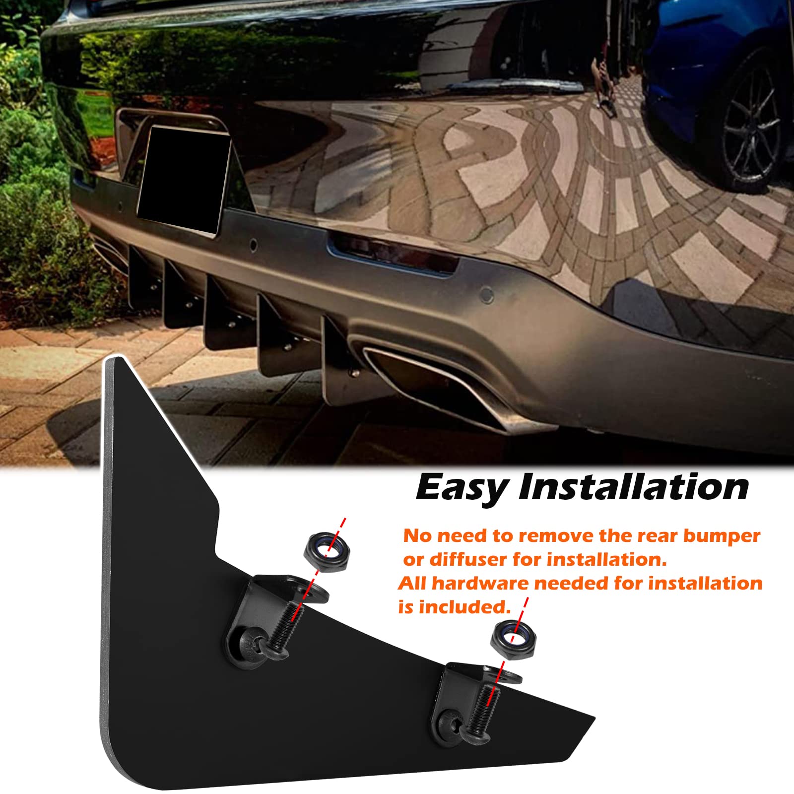 Rear Diffuser 5 Fins V3 Set For Dodge Challenger 2015-2024 Stock Rear Bumper, Black Rear Bumper Diffuser Shark Fin