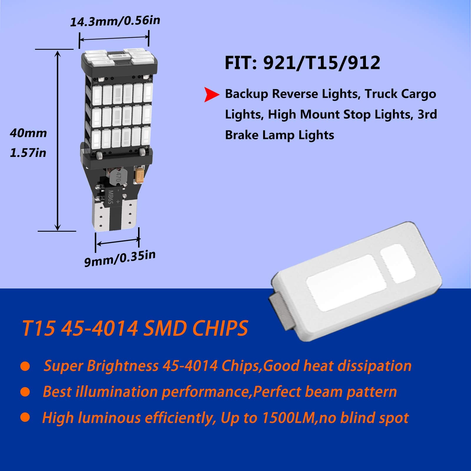 Firiker 4Pcs Brilliant Red 921 T15 912 W16W Led Brake Lights, Error Free 45Smd-4014 Chipsets, 912 921 906 Led Car Bulbs For Car