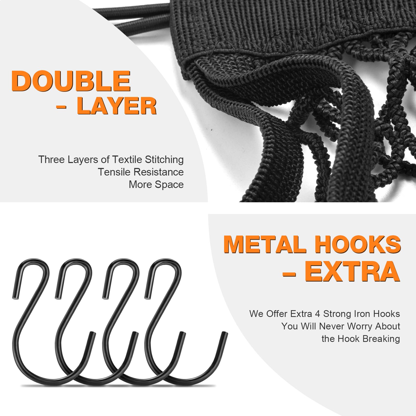 Sardvisa Upgrade Cargo Net For Motorcycle Helmet Storage, 10''X11'' High-Elastic Double Layer Bungee Net With 4 Strong Hooks, Lu