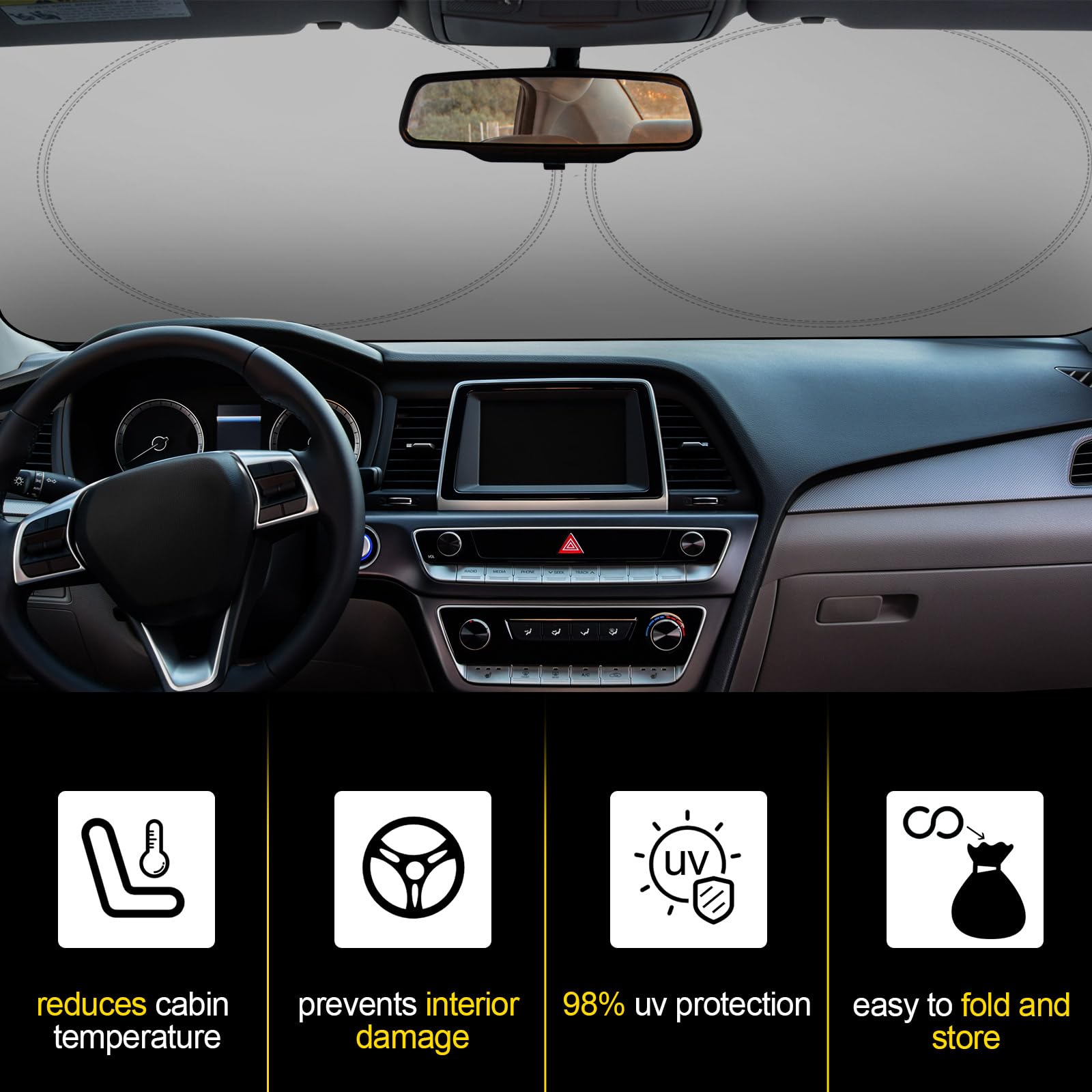 Woanger Windshield Sun Shade Foldable Car Front Window Covers For Car Accessories Sun Heat Uv Rays Visor Protector Protection Fo