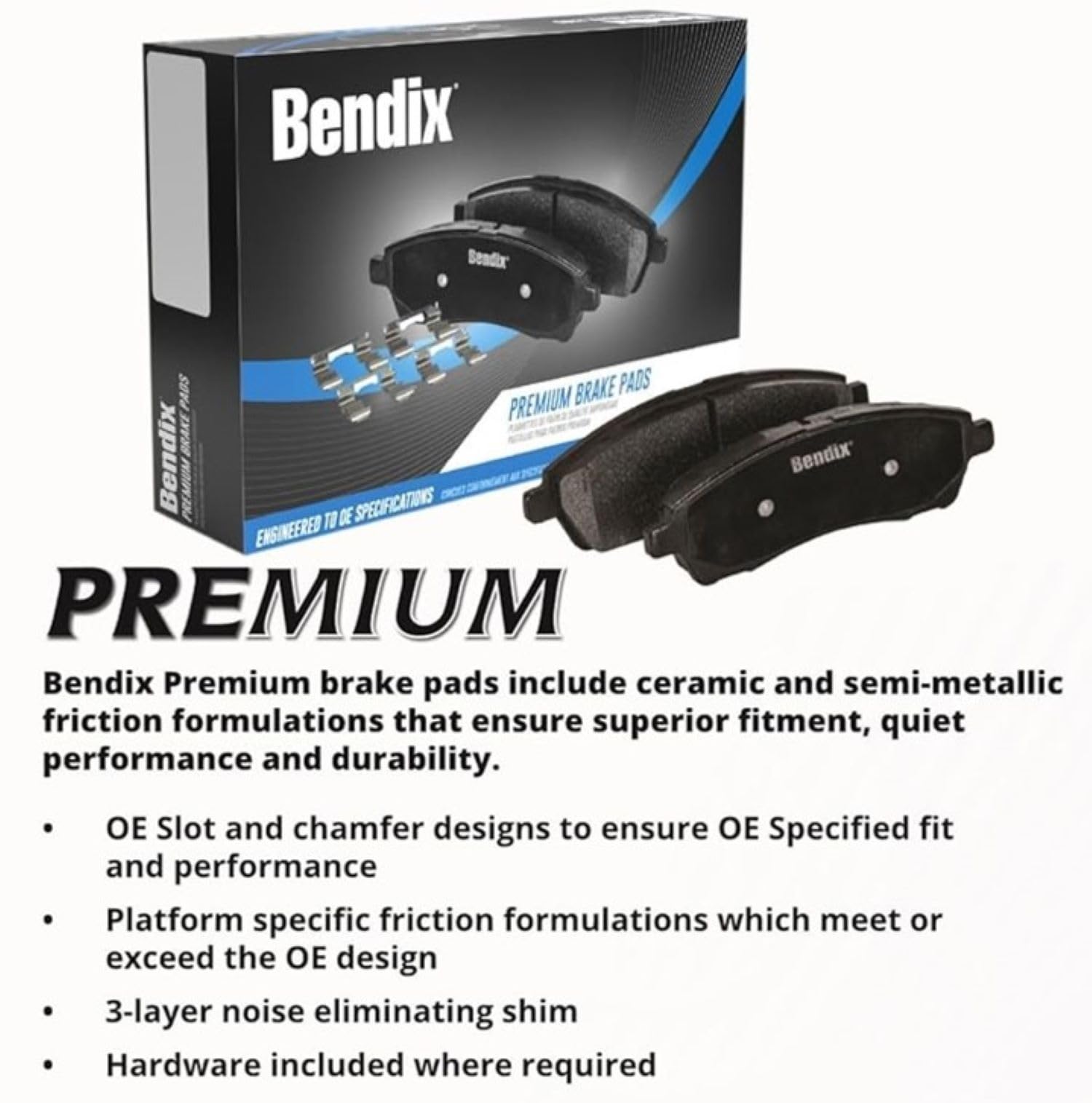 Bendix Premium Sbc1169A Ceramic Front Brake Pads For Buick Enclave 2017-2008, Chevrolet Traverse 2017-2009, Gmc Acadia 2016-2007