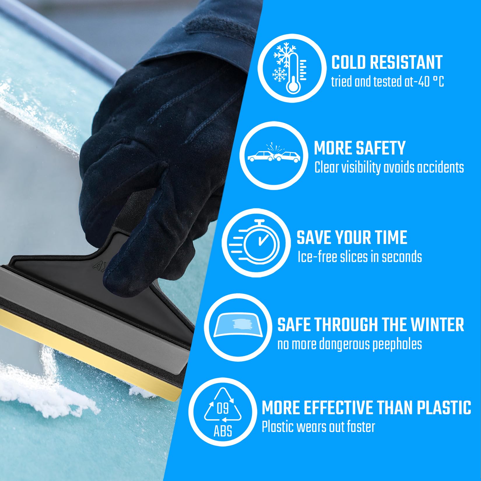 L & P Car Design Long Handle Ice Scraper with Brass Blade, 14.5 inch, Black-Gray, Model W830-A055-A for Car Windshield Snow Removal