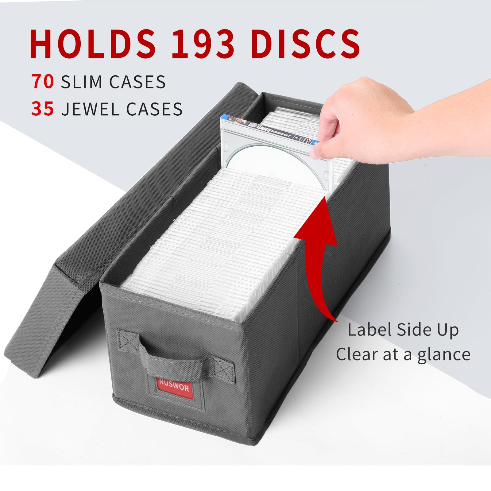 Nuswor Premium Cd Storage Box | Stackable Cd Organizer Box With Lid | Holds 140 Jewel Cases | 14.37 X 5.5 X 6.3 Inches | 4 Pack