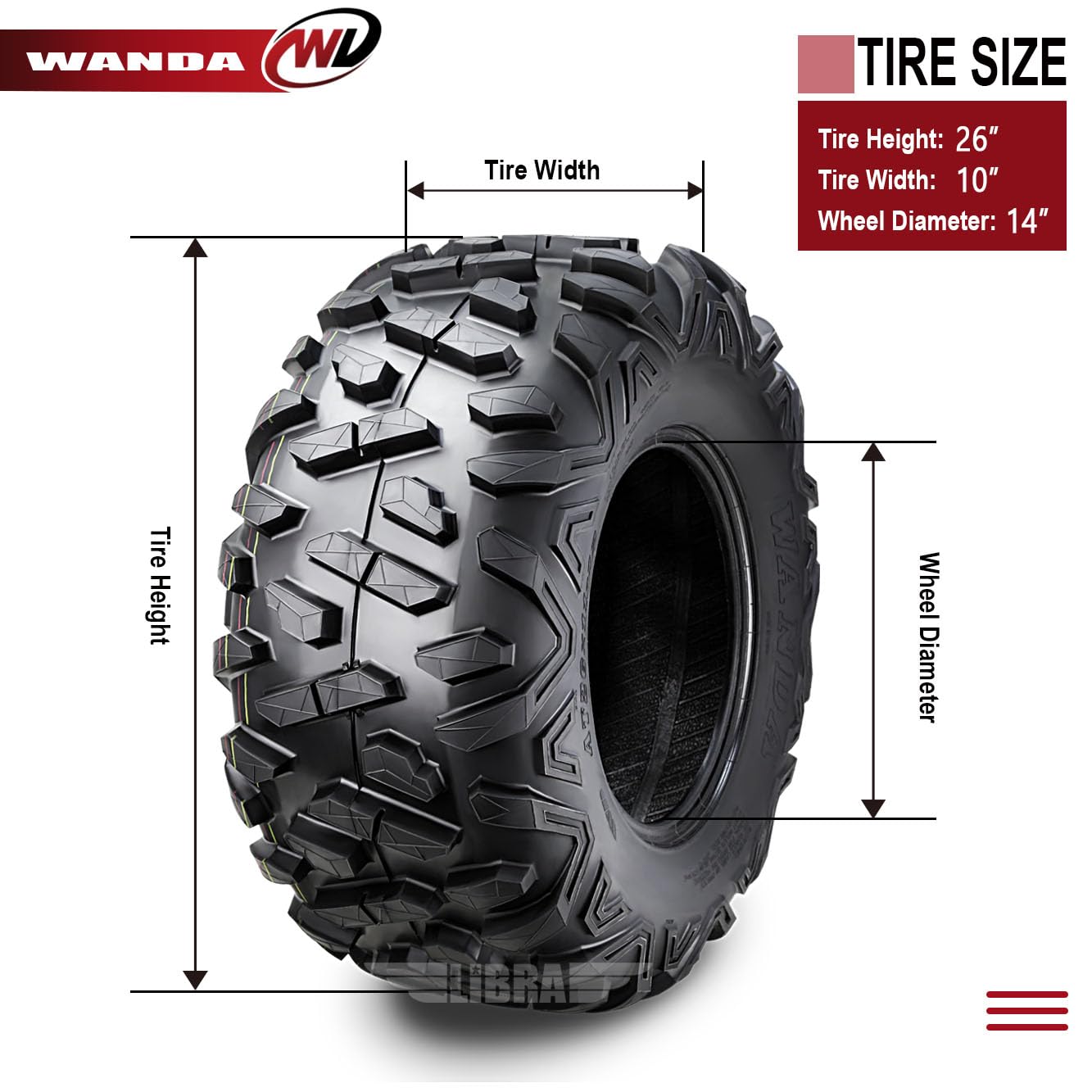 WANDA 26X10-14 UTV ATV Tires - 6 Ply Bighorn Style Set of 2 - Durable Off-Road Performance Tires for All-Terrain Adventures