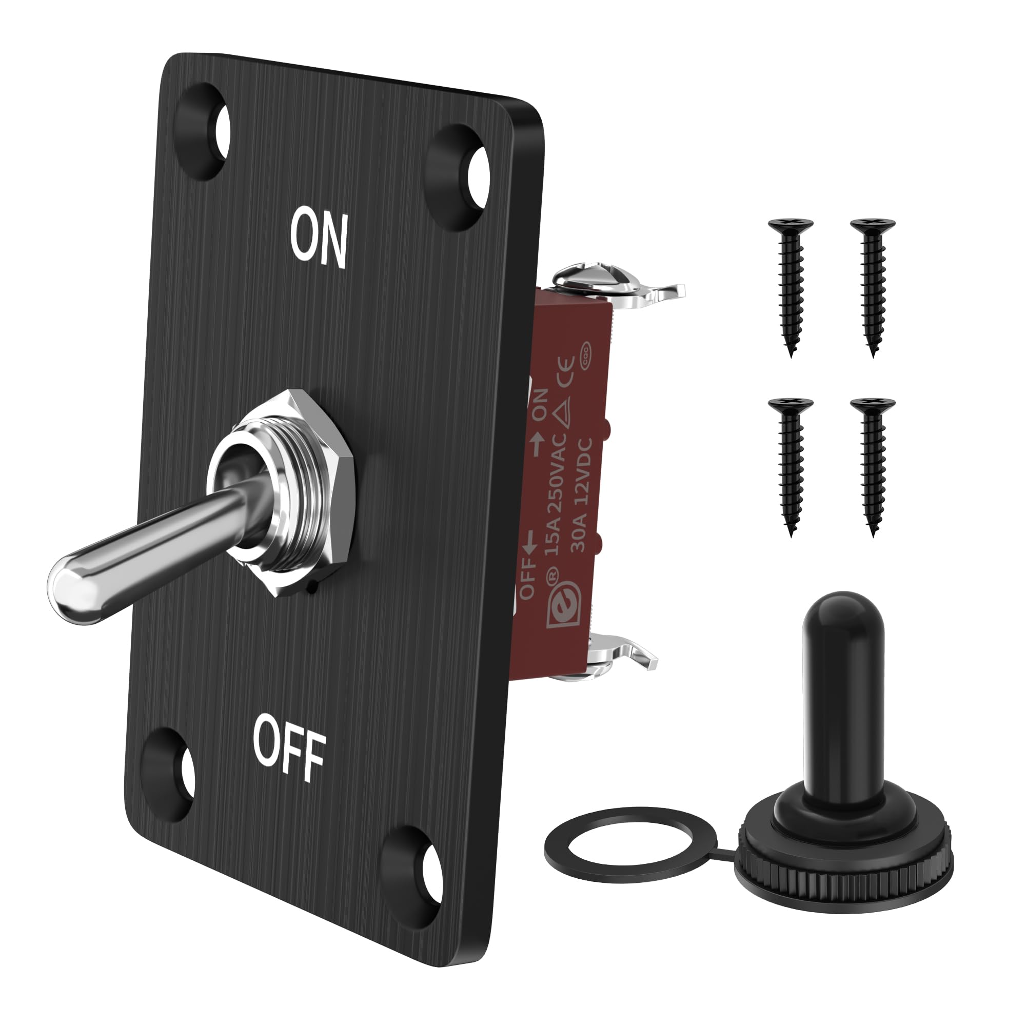 Rvmarinepat Heavy Duty Toggle Switch 12V Dc 30A Waterproof Toggle Switch 2 Pin On/Off Spst With Mounting Panel, Weatherproof Cap