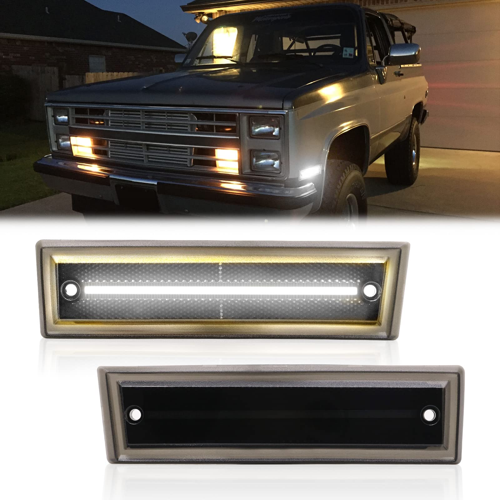 R&F Auto Led Front Side Marker Lights Replacement For C/K 1500 2500 C10 C20 Suburban Blazer Jimmy Front Bumper Side Marker Refle