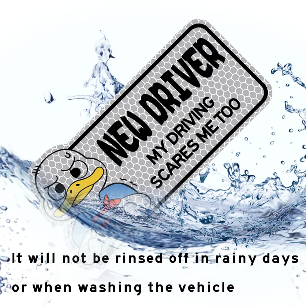 biinfu Student Driver Sticker - Reflective Vinyl Decal, Funny Duck Design, Silver Color, Keep Distance Sign
