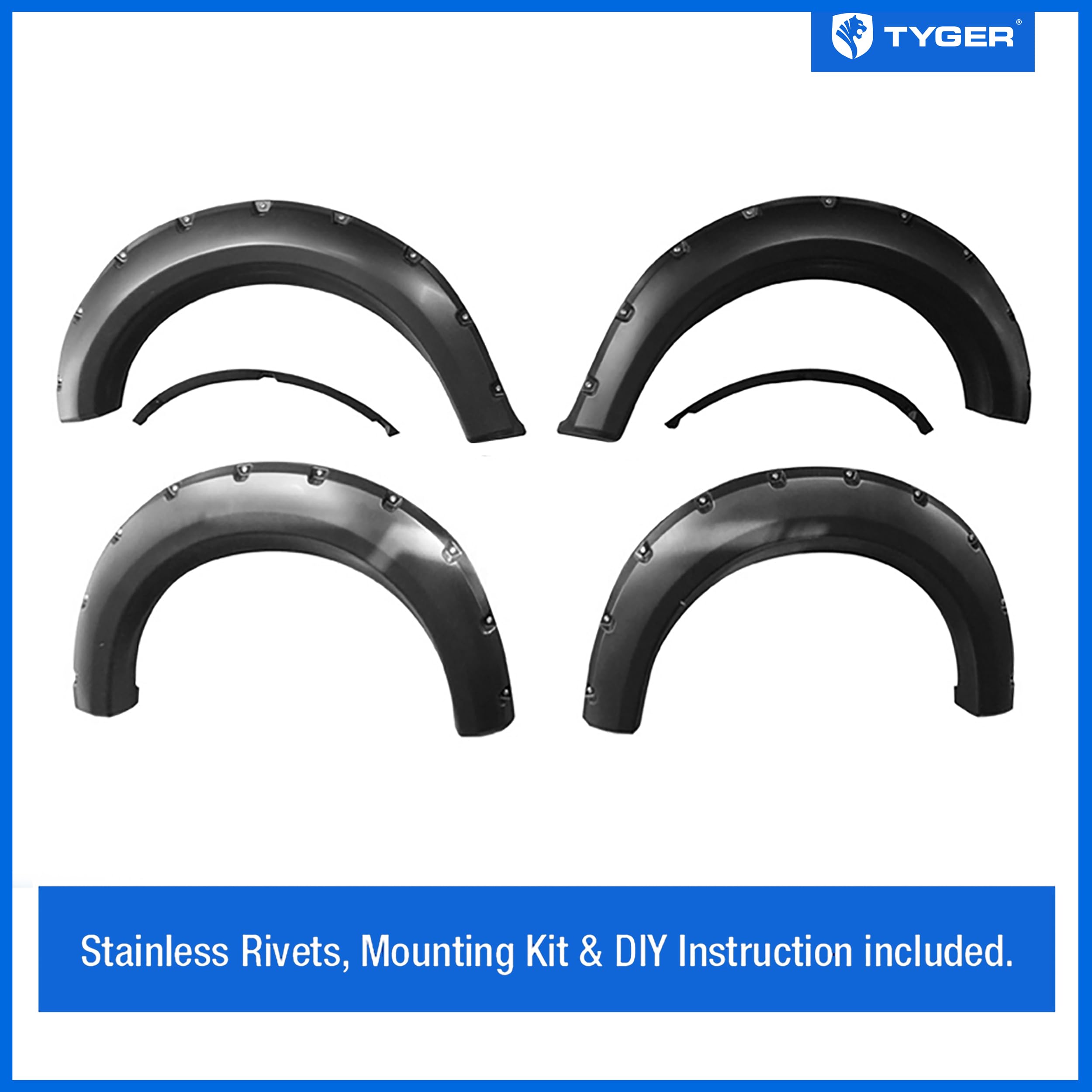 Tyger Auto Fender Flares Compatible with 2009-2014 Ford F-150 (Exclude Raptor) Fleetside, Smooth Textured Paintable Bolt-Riveted