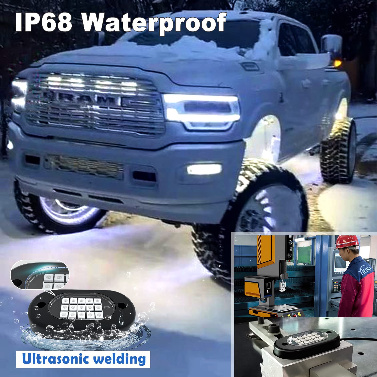 YiLaie RGB LED Rock Lights Kit - 60 LEDs, Waterproof, Multicolor, 4 Pods, DC 12V - Ideal for ATV, RZR, UTV, SUV Off-Road