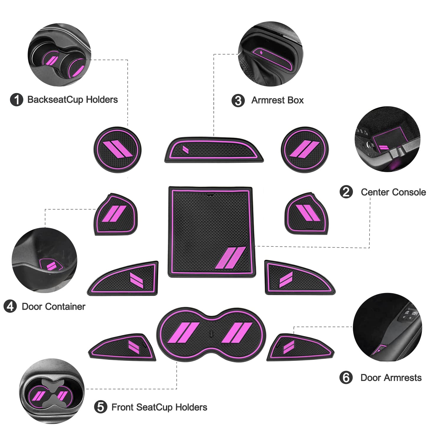 Custom Fit For 2015-2020 Dodge Challenger Cup Holder Insert & Center Console Shifter Liner Trim Mats, Dodge Challenger Interior