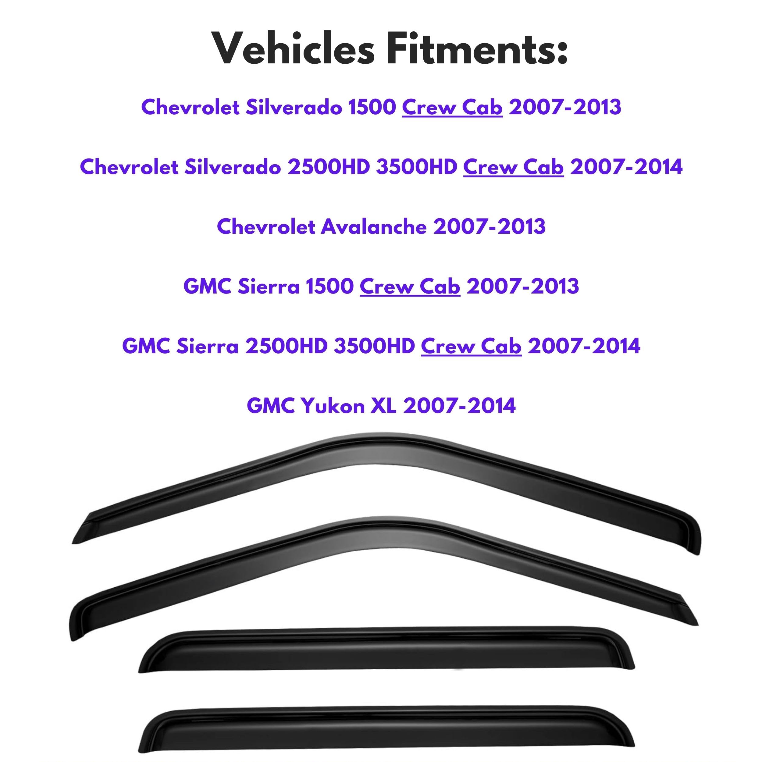 KPY Window Visor Compatible with 2007-2013 Chevy Silverado Avalanche & GMC Sierra 1500, Rain Guard Vent Deflector for 2007-2014