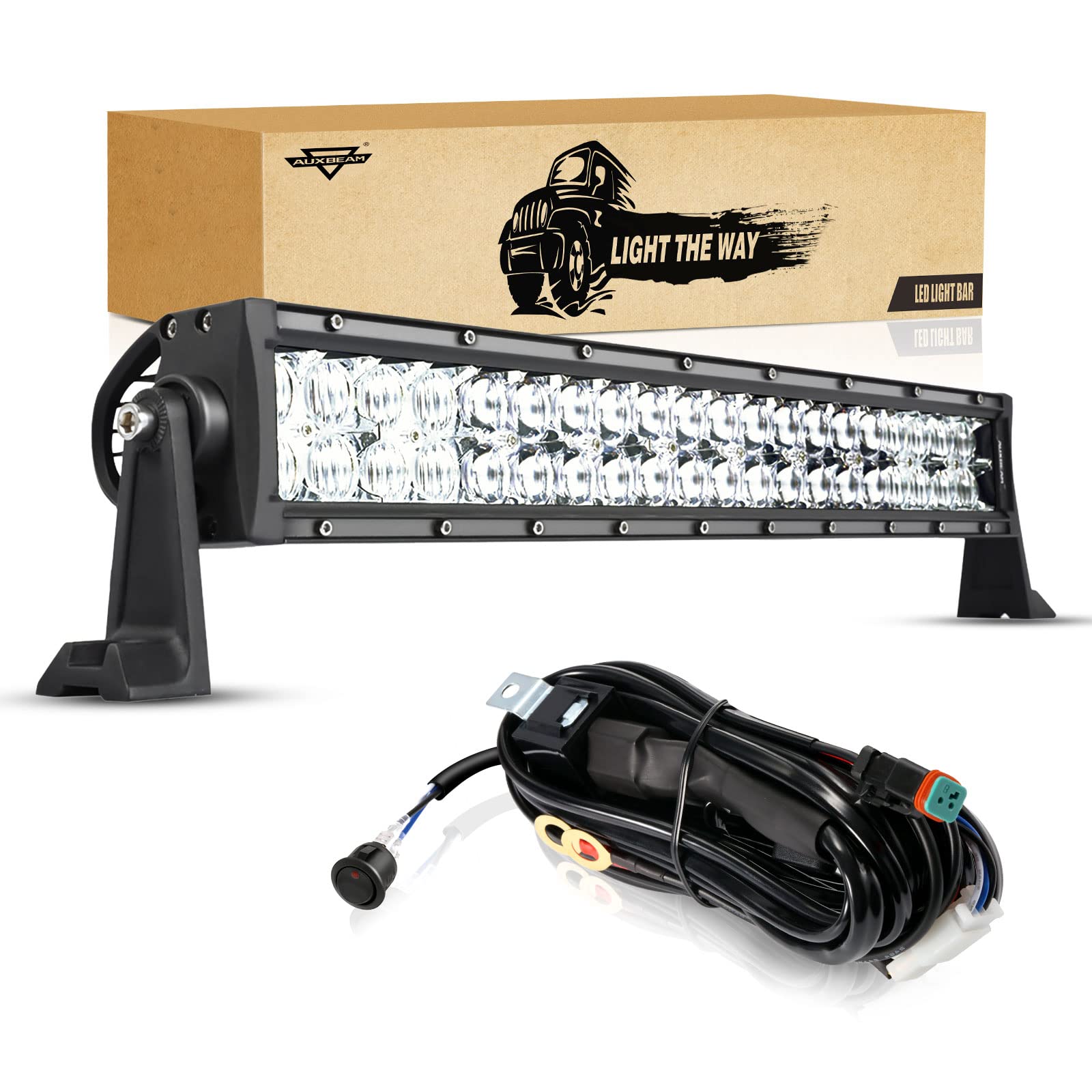 Auxbeam 22'' Led Light Bar 120W Led Driving Light Off-Road Lights Spot Flood Combo Work Light Fog Lamp 5D Lens With Wiring Harne