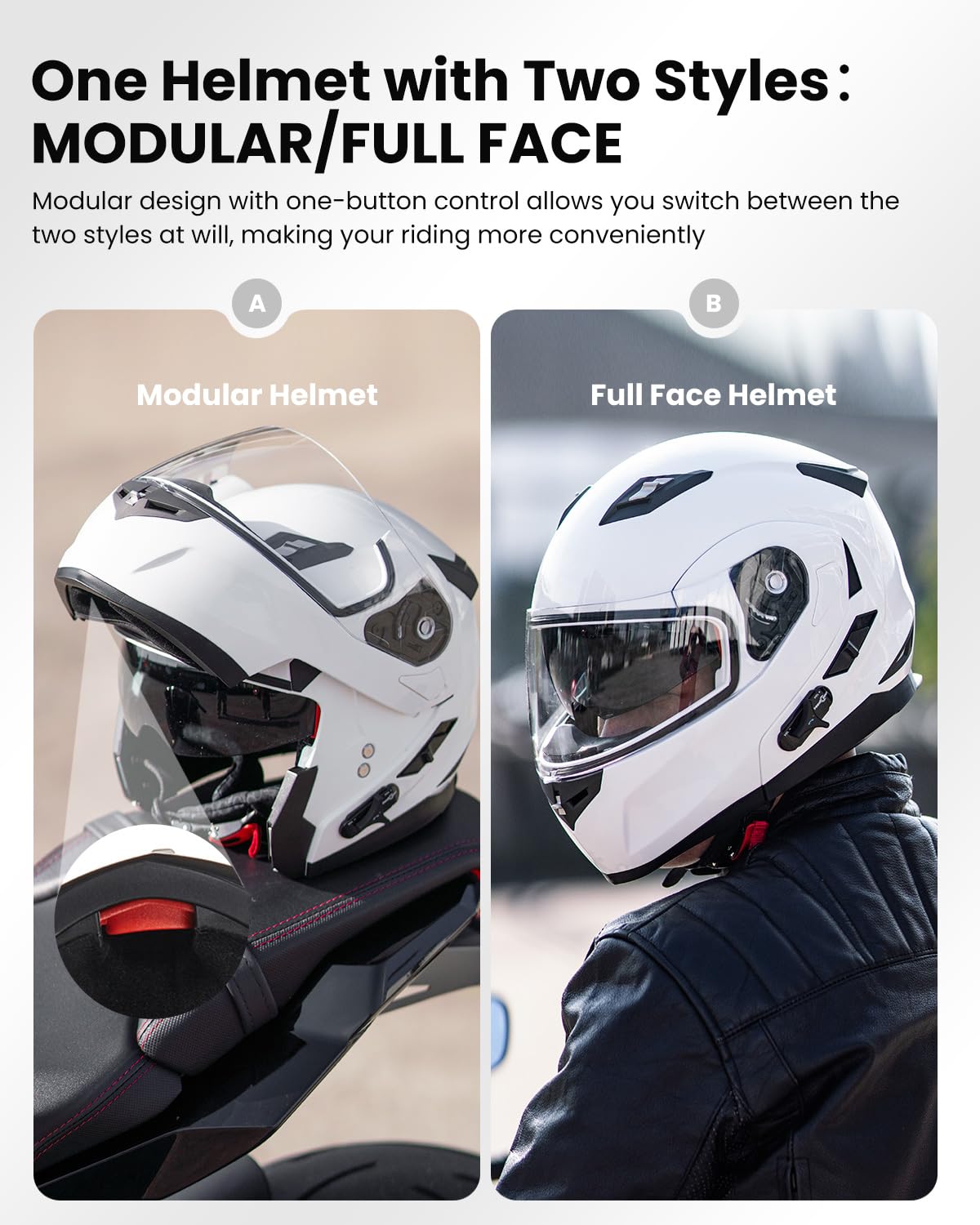 Ilm Bluetooth Integrated Modular Flip Up Full Face Motorcycle Helmet Sun Shield Mp3 Intercom Model 953 (S, White)