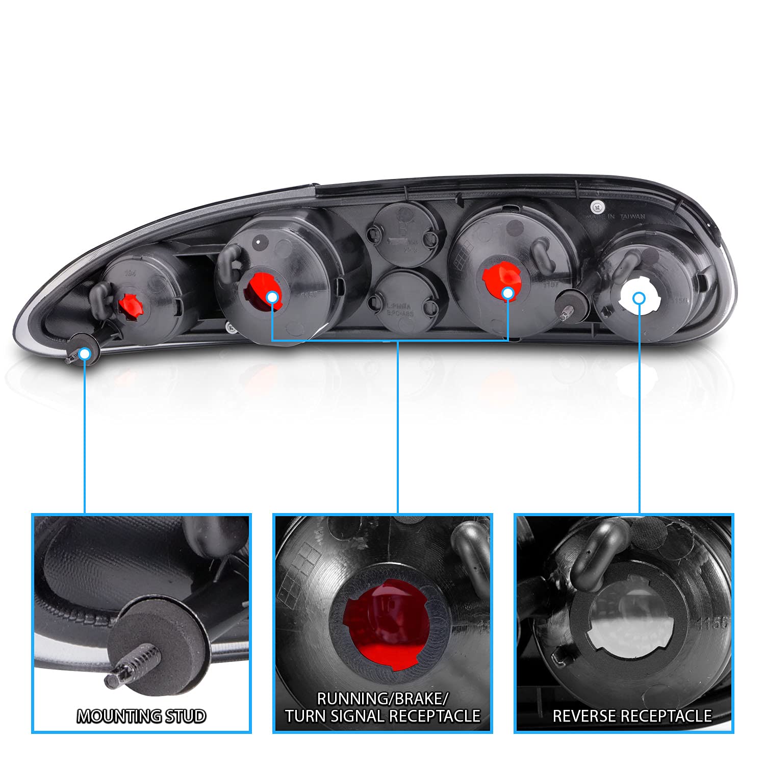 Amerilite Replacement Taillights Black For 93-02 Chevy Camaro - Passenger And Driver Side