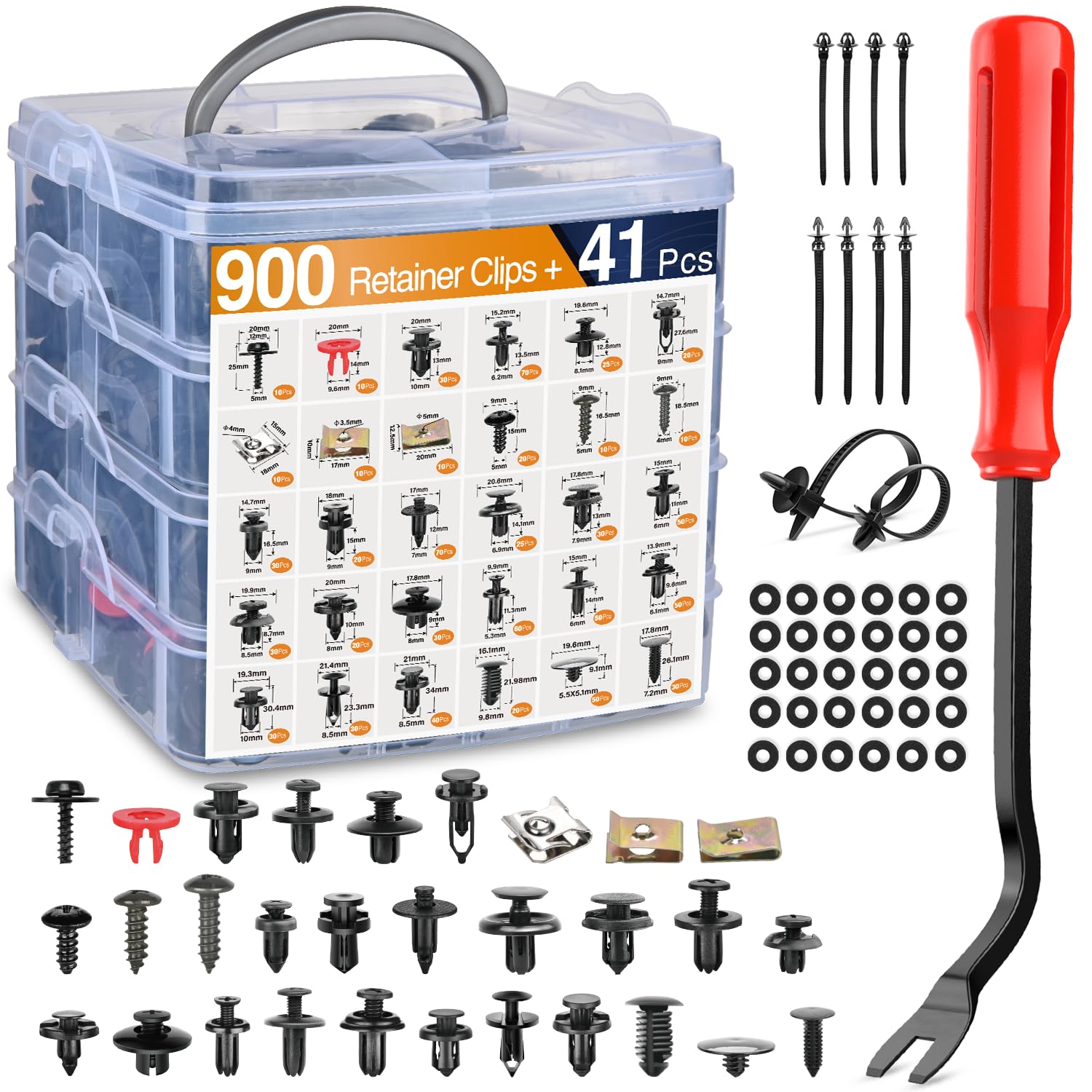 GOOACC 941Pcs Car Retainer Clips and Auto Body Fasteners Assortment30 Most Popular Sizes Nylon Bumper Fender Rivets with 10 Cab