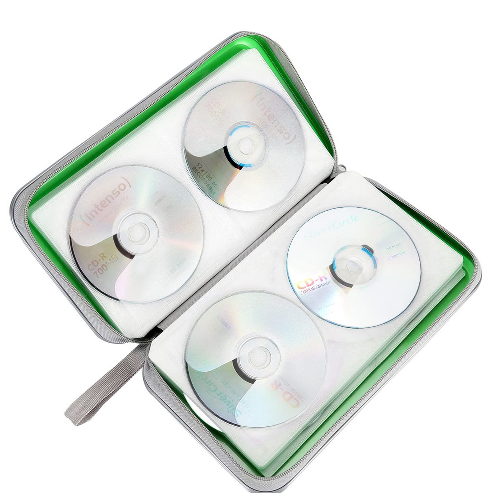 Cd Case, Siveit Dvd Case Holder 96 Capacity Hard Plastic Cd Dvd Disc Cases Storage Binder Wallet For Car Home Office Travel (Gre