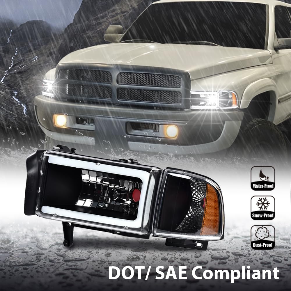 G-Plus Led Light Strip Headlights W/O Bulbs, Compatible With Dodge Ram 1500 1994-2001/Fit Ram 2500 3500 1994-2002 (Not Fit For S
