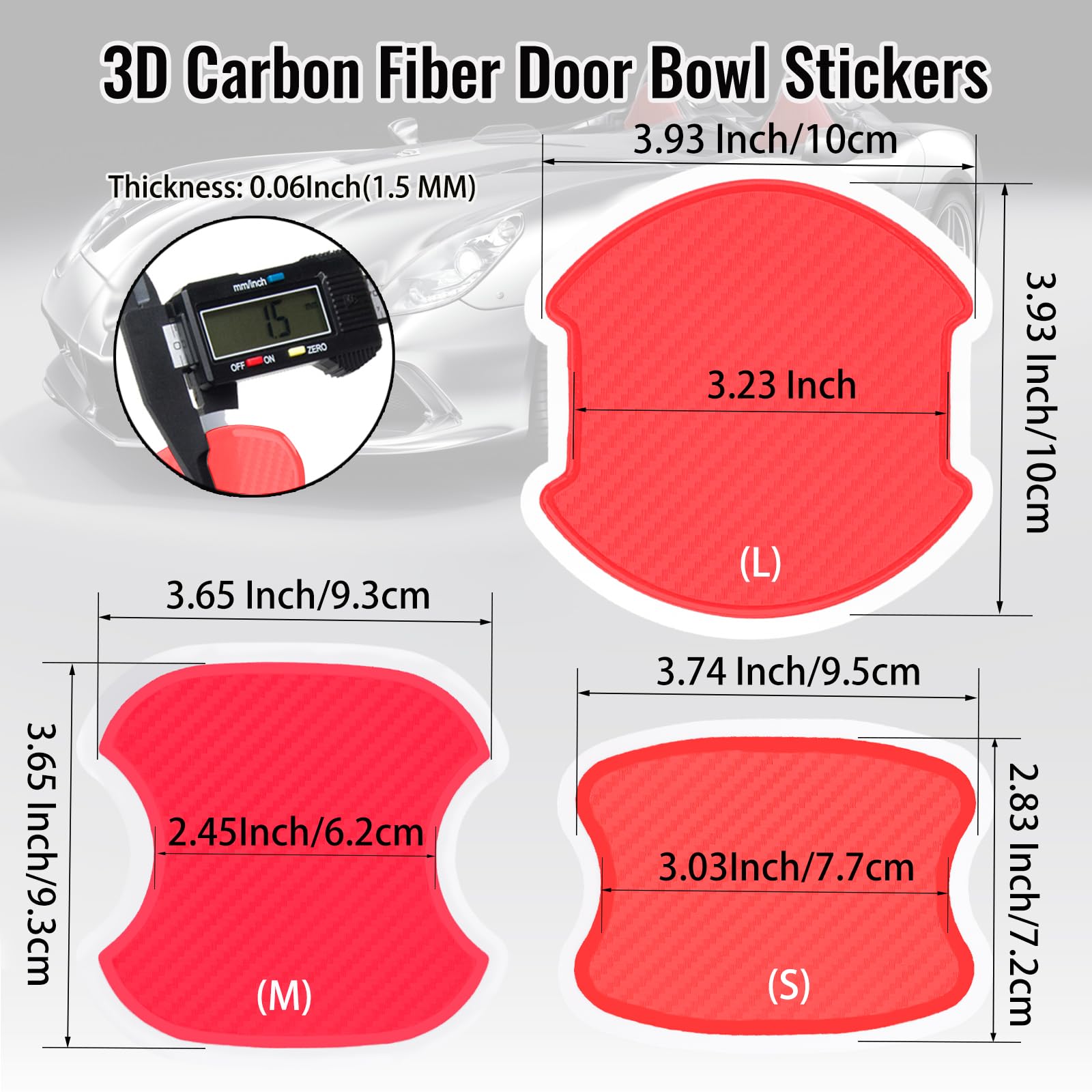 Worcas 4Pcs Universal 3D Carbon Fiber Car Door Handle Paint Scratch Protector Sticker Auto Door Handle Cups Protective Pad(M-Red