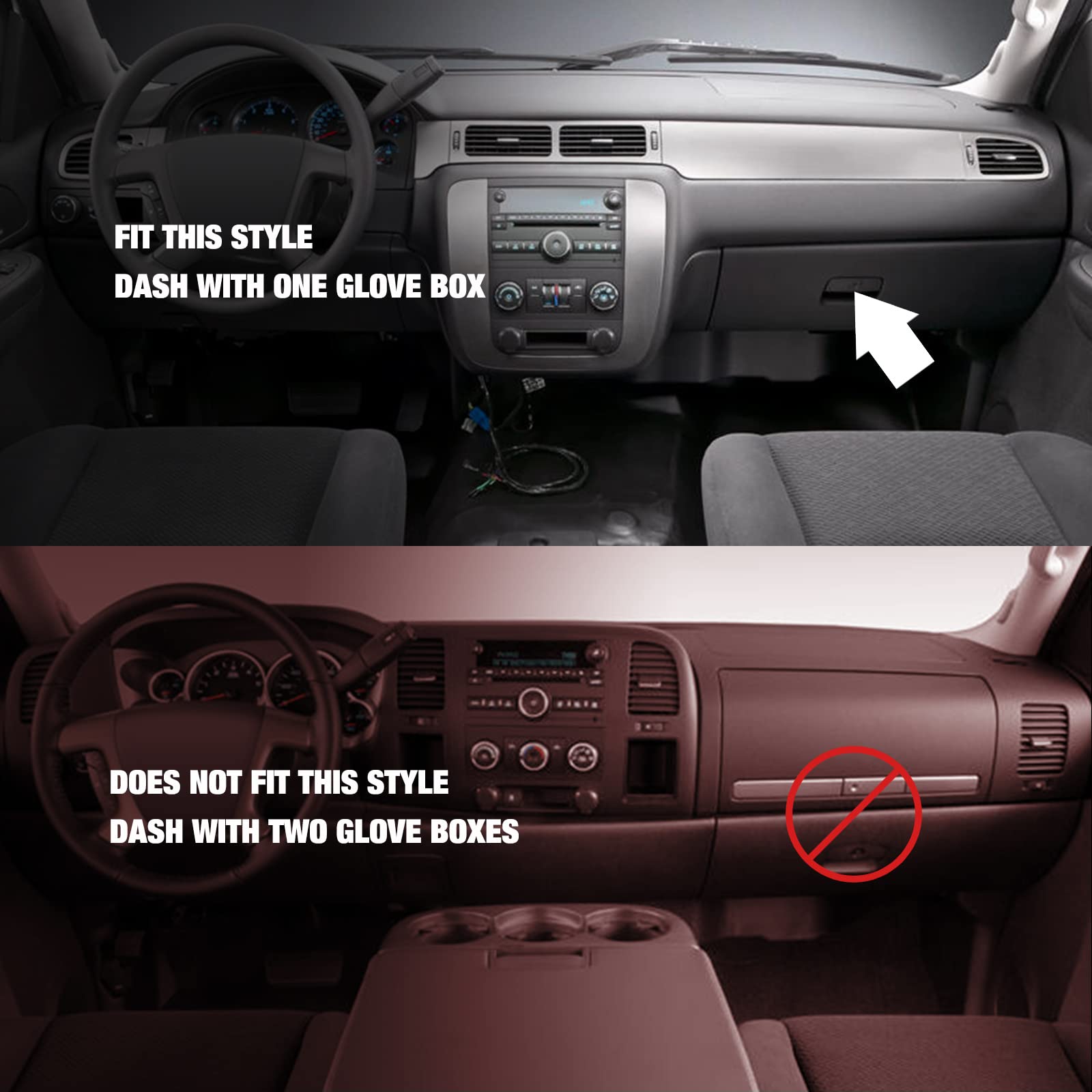 Dashboard Dash Cover Mat Carpet Compatible With 07-14 Chevy Tahoe Suburban Denali Avalanche Gmc Yukon/Xl,07-13 Chevy Silverado Sierra Without Dash Speaker And Only One Glove Box(Airbag Box Can Open)
