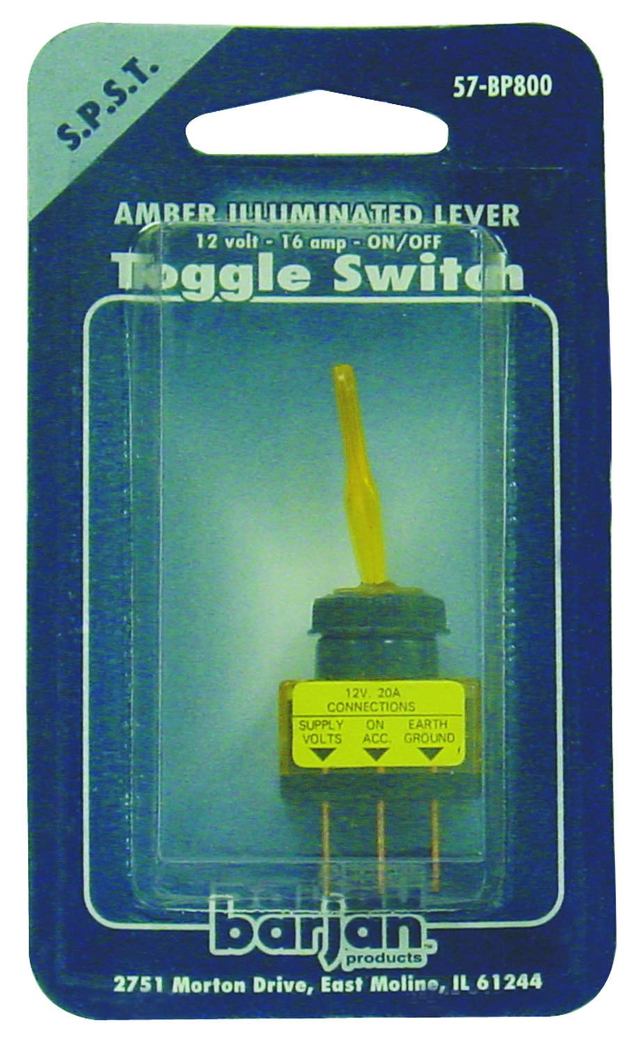 Barjan - 12 Volt, 16 Amp Amber Illuminated Lever On/Off Toggle Switch