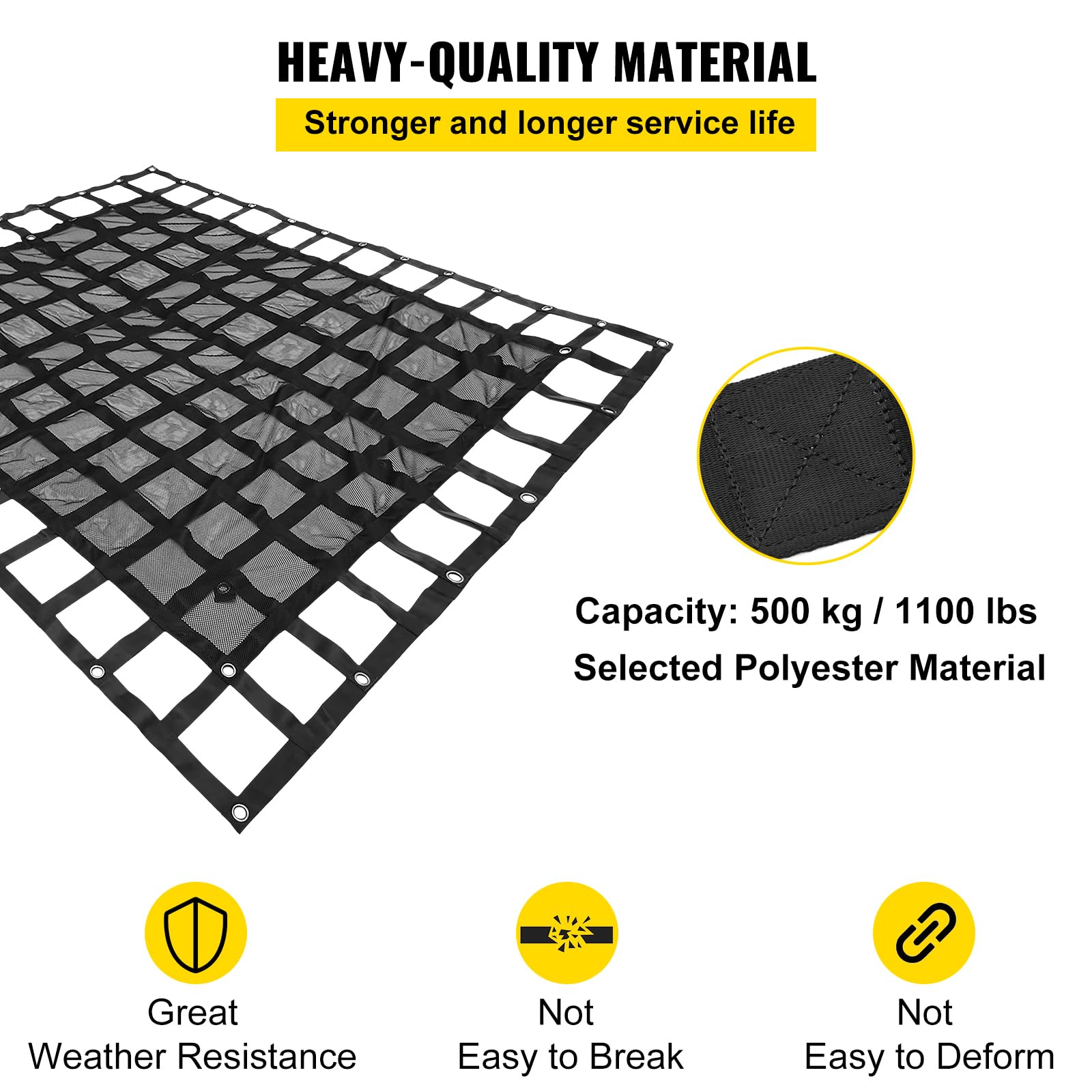 VEVOR Cargo Net with Mesh, 8' x 6.7' Cargo Net for Pickup Truck Bed, Heavy Duty Cargo Nets with Cam Buckles & S-Hooks & Cross St