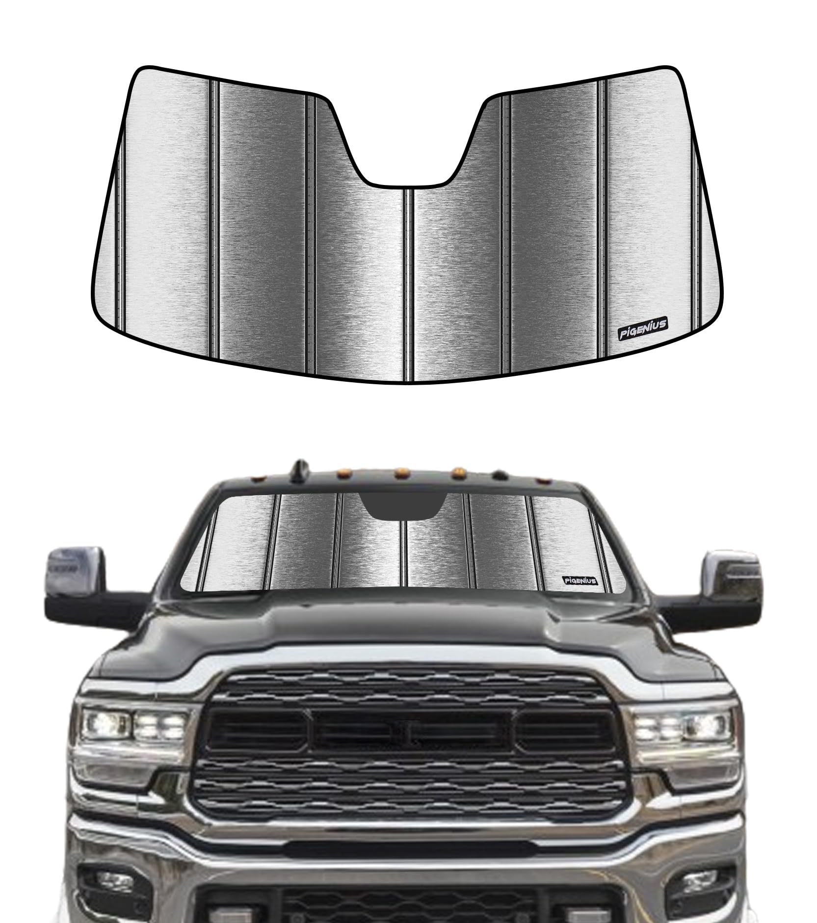 Pigenius Windshield Sunshade for Ram 2500/3500/4500/5500 2019-2025 with 5 inch Wide Sensor Front Window Shade - Metallic