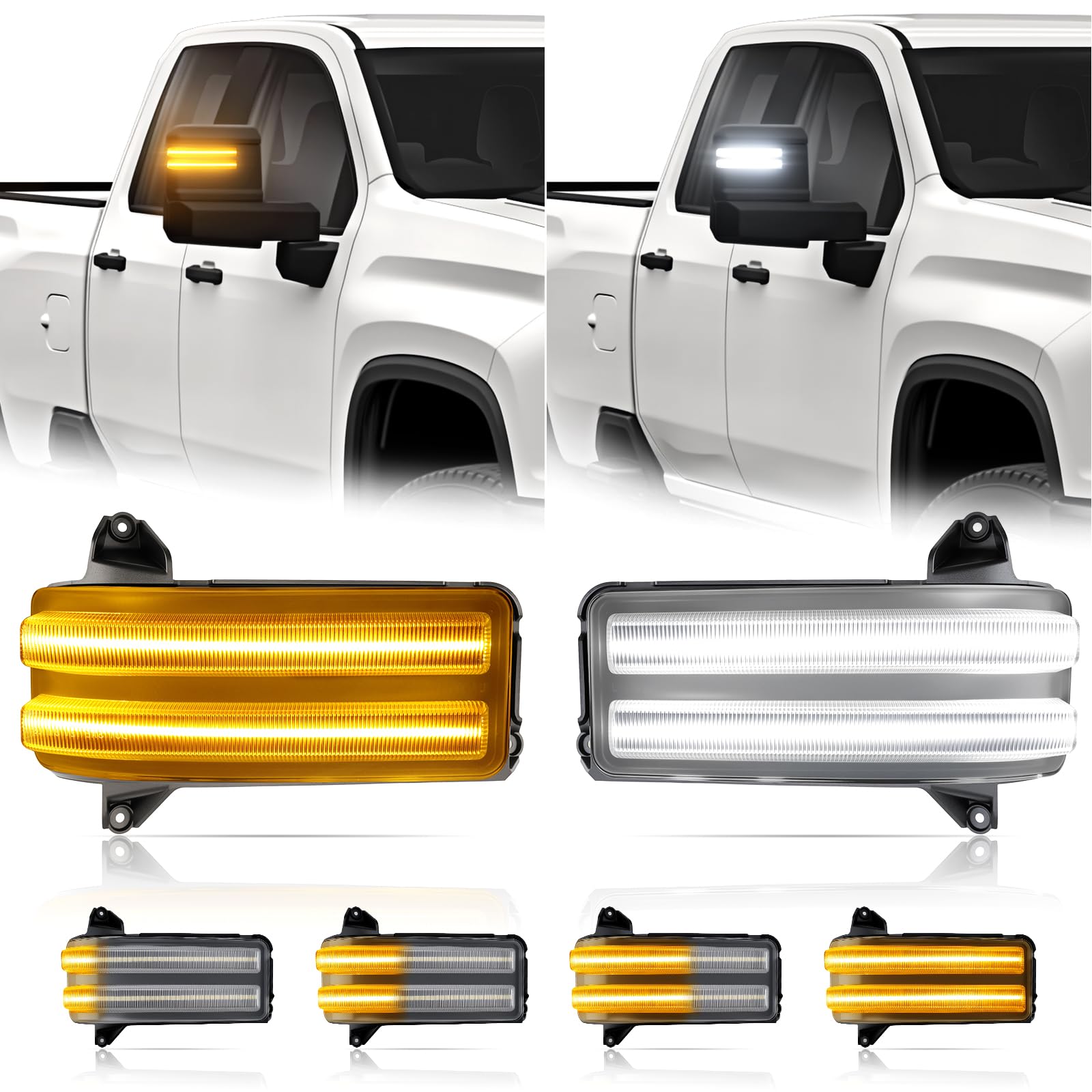 YCLL Mirror Marker Turn Signals for 2020-2023 Chevy Silverado/GMC Sierra 2500 3500, LED Sequential Amber Side White Parking Carg