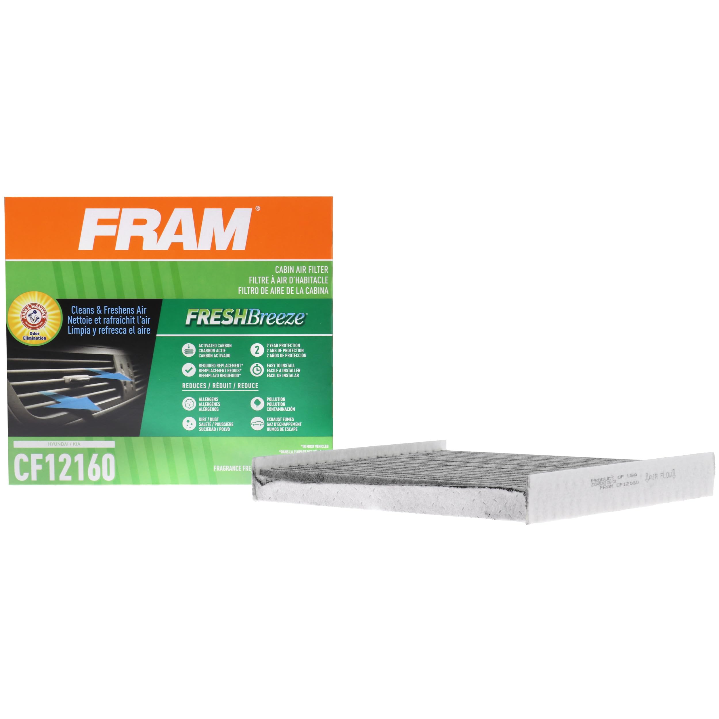FRAM Fresh Breeze Cabin Air Filter with Arm & Hammer Baking Soda, CF12160 for Hyundai/Kia Vehicles
