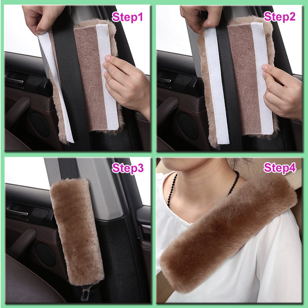 Genuine Sheepskin Soft Fuzzy Car Seat Belt Pad,2 Pack Fluffy Seat Belt Cover For Shoulder Pad Neck Cushion Protector Car Accesso