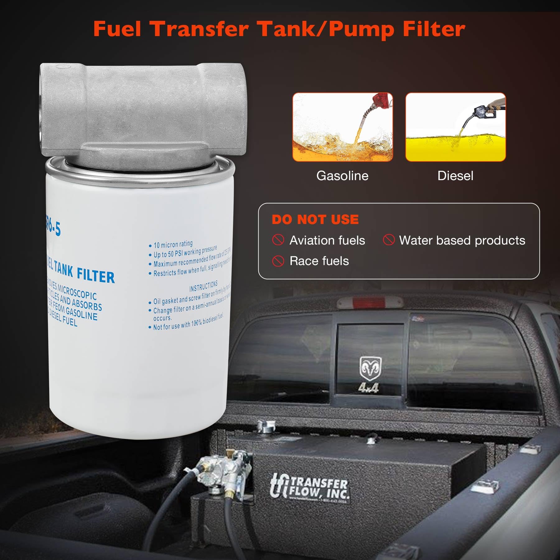 596-5 Fuel Tank Filter Kit with 3/4'' NPT Top Cap Compatible with Fuel Pumps Transfer Tanks, 10 Micron Diesel Filter with Water-