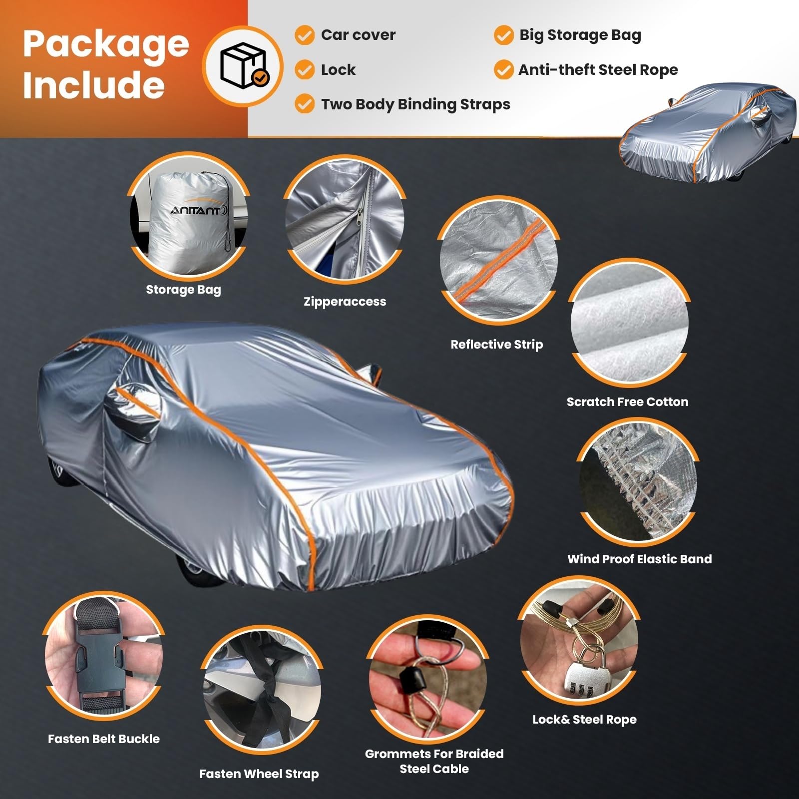 Anitant Durable Waterproof All Weath Car Cover Fit Tesla Model 3 Honda Civic Mercedes C300 Bmw M3 Protector Outdoor Sun Snow Car