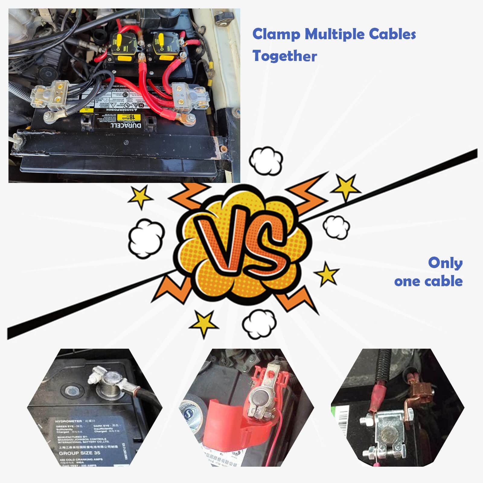 SUNMORN Battery Terminal Connectors, Heavy Duty Metal, 0/2/4/6/8/10 AWG, Silver, Top Post with Shims Protector Cover