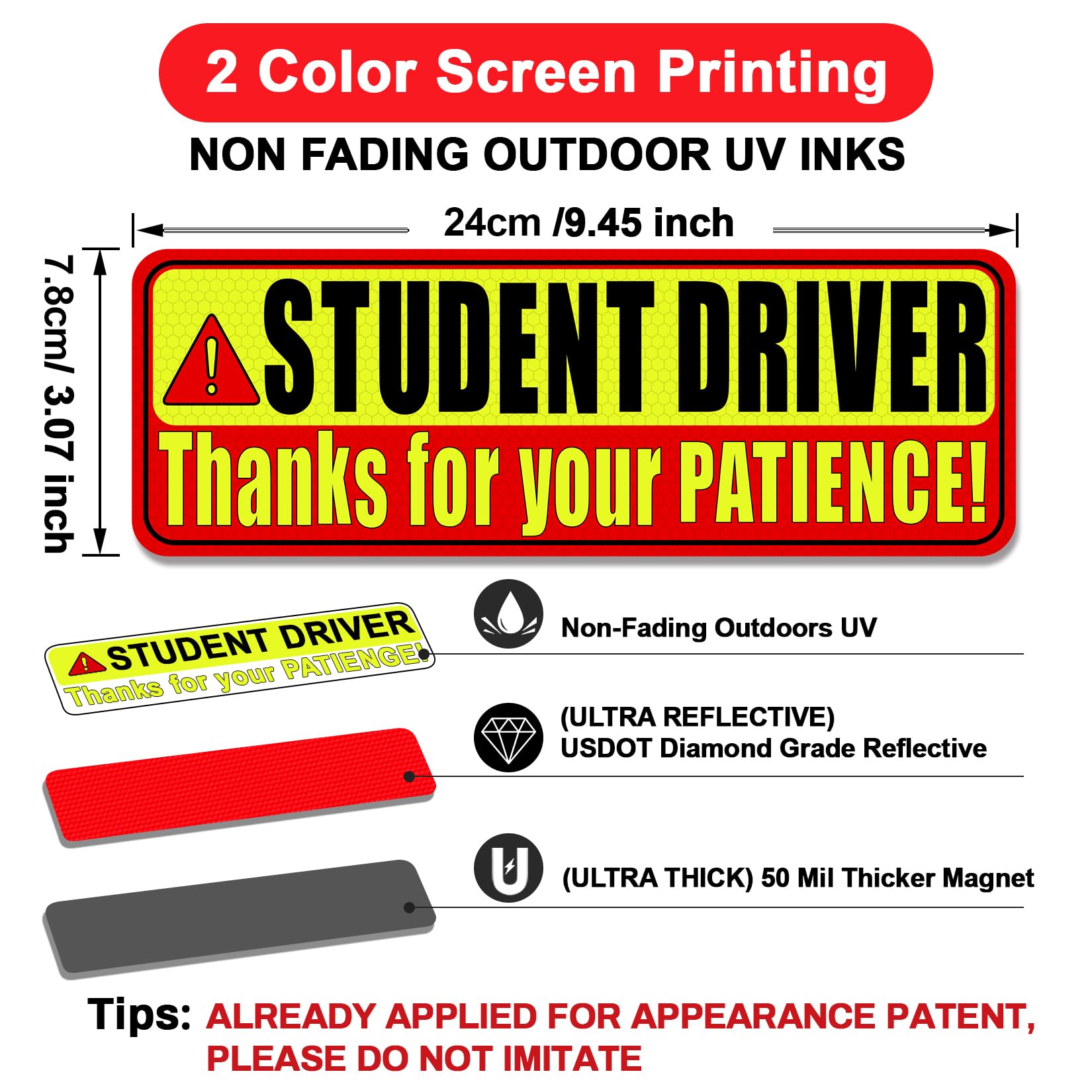 Psler Student Driver Magnet For Car,Be Patient Student Driver Magnet Boys And Girls New Student Driver Sticker Safety Warning Re