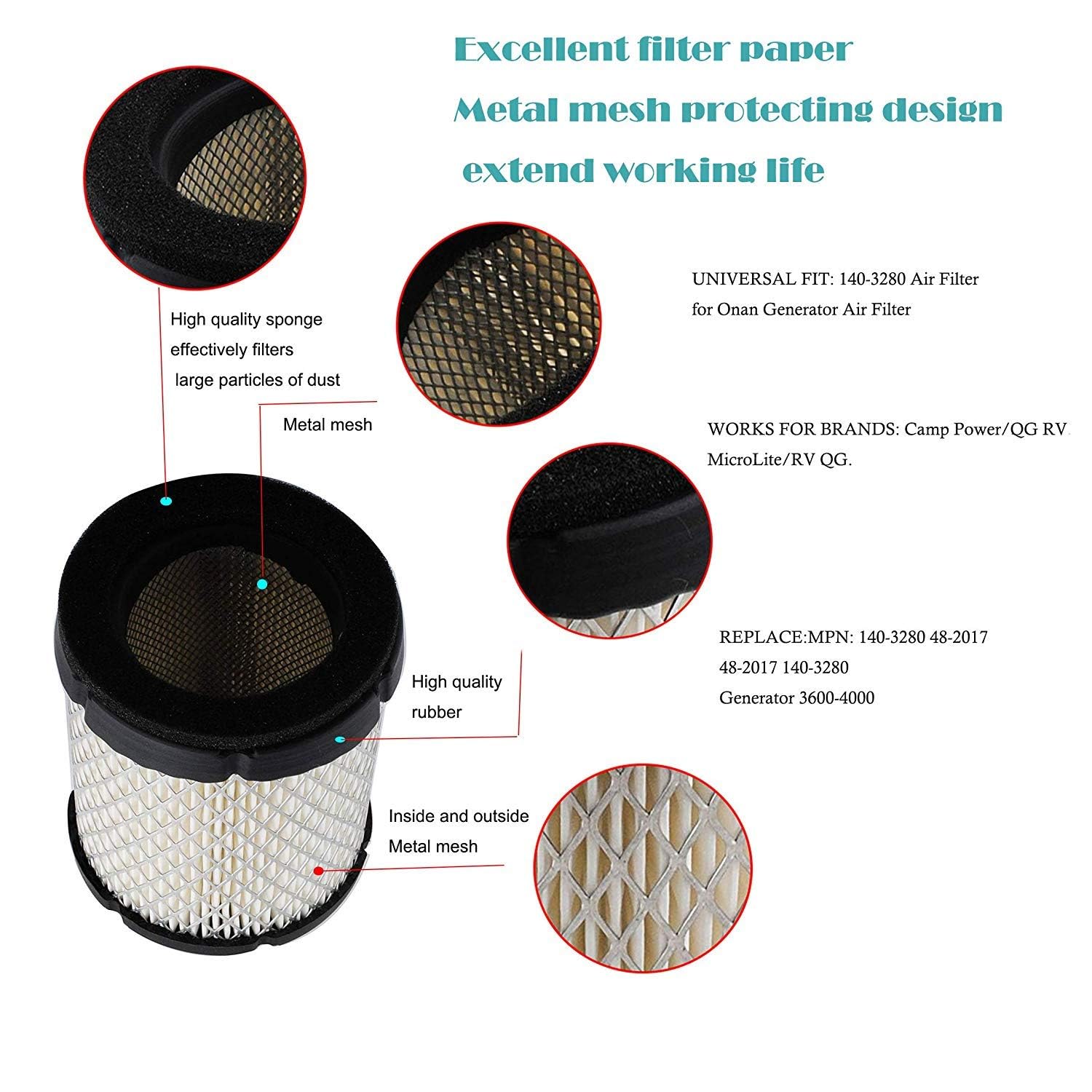 140-3280 Air Filter for Compatible with Onan Micro Quiet Generator Air Filter 3600 4000 48-2017