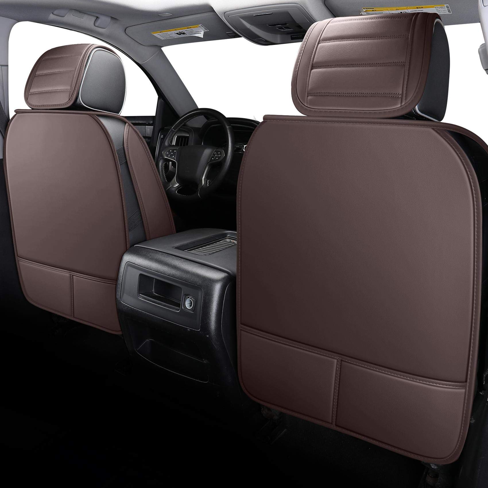 YIERTAI Truck Seat Covers for Chevy Silverado GMC Sierra 2007-2025, Waterproof Faux Leather, 5 PCS Full Set, Brown