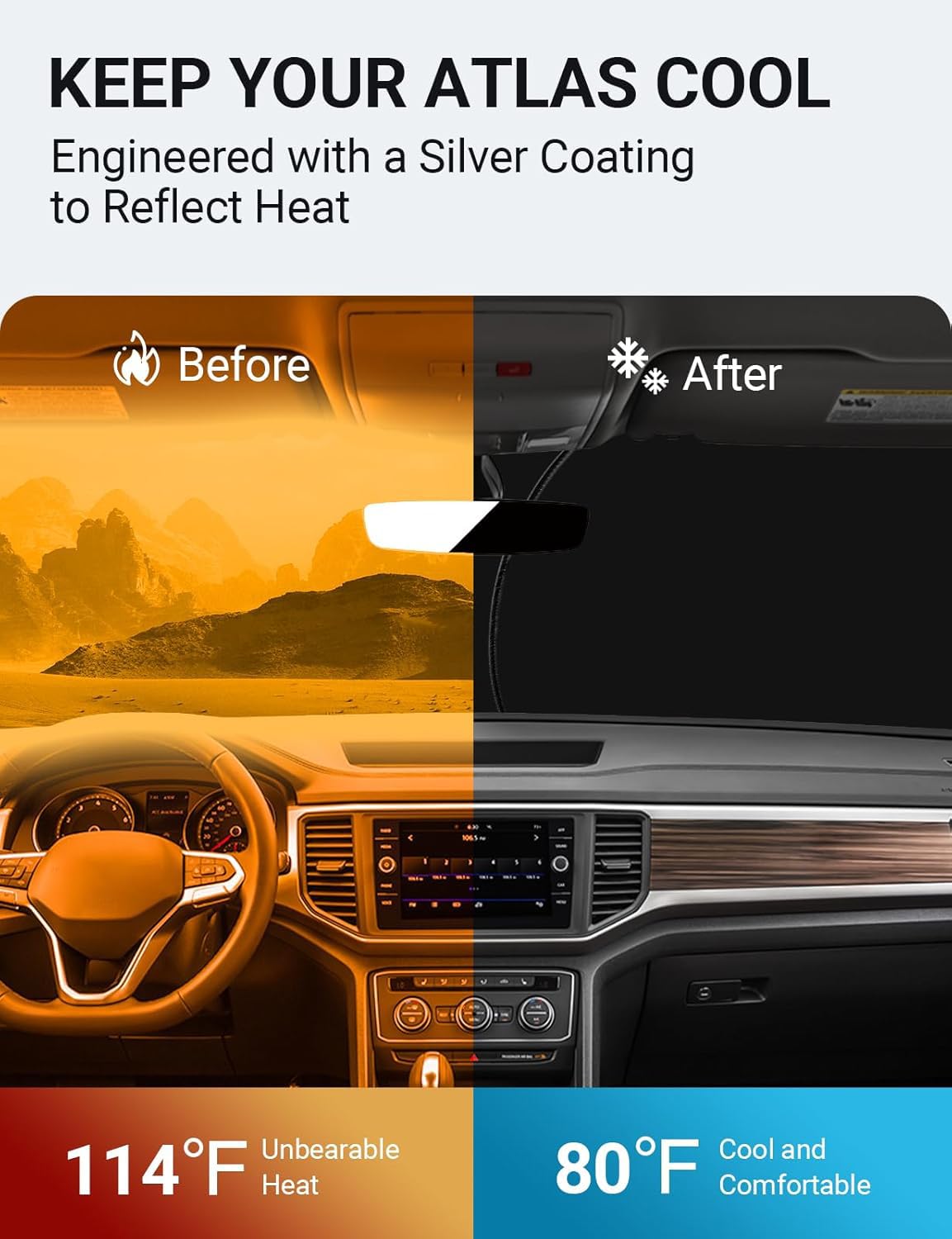 Proadsy 2025 Upgrade Windshield Sunshade Custom For Volkswagen Atlas 2018-2024 2025 Block Sun & Uv Foldable Front Window Car Sha