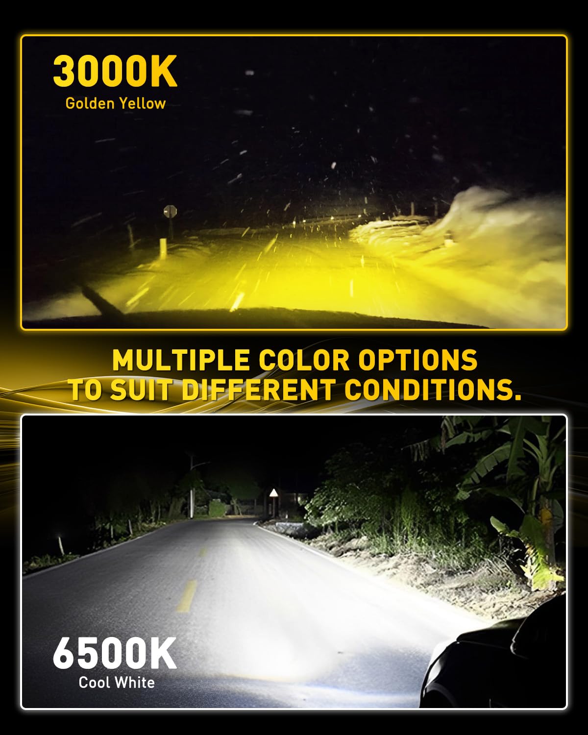 Auxito H11 H8 H16 Switchback Led Fog Light Bulbs, 6500K White/3000K Amber Yellow, 6000Lm 300% Brightness, Dual Color White Yello
