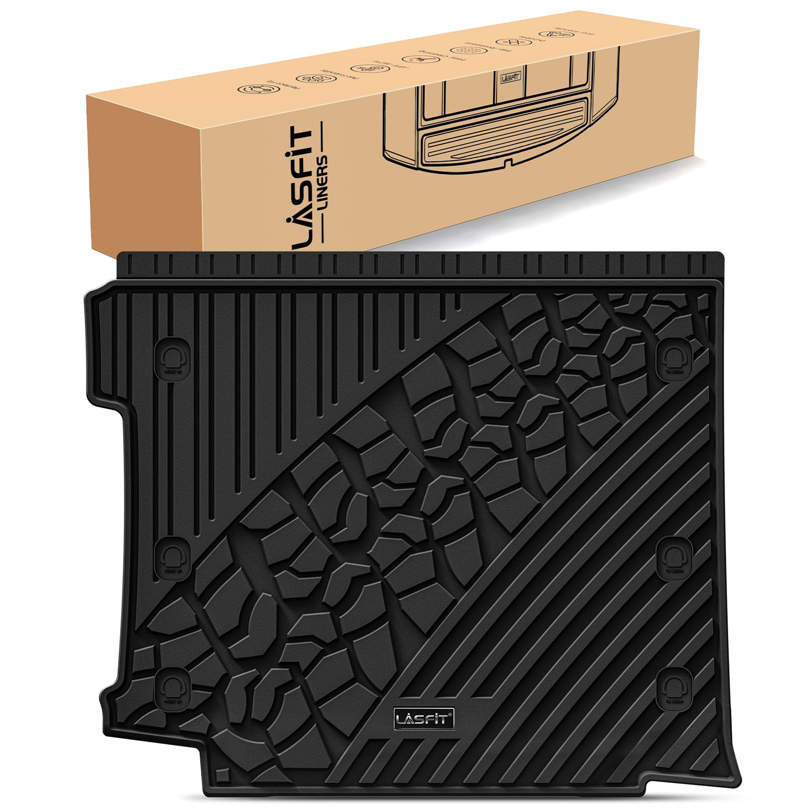 LASFIT Trunk Mat for Jeep Wrangler JL 2018-2025, All Weather TPE, Black, Cargo Liner with Subwoofer, Model LL-JE06HB