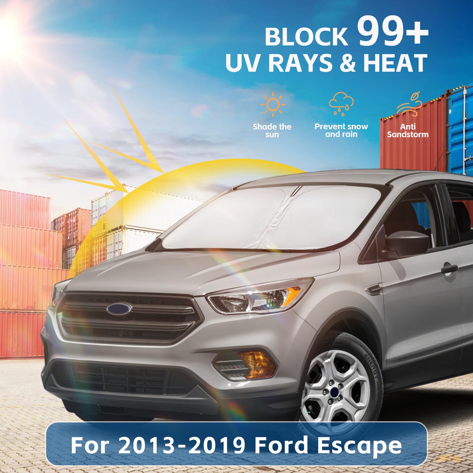 Windshield Sun Shade For Ford Escape 2013-2019 Double Layer 240T Front Window Shade Custom Fit Escape Sun Visor Foldable Shade B