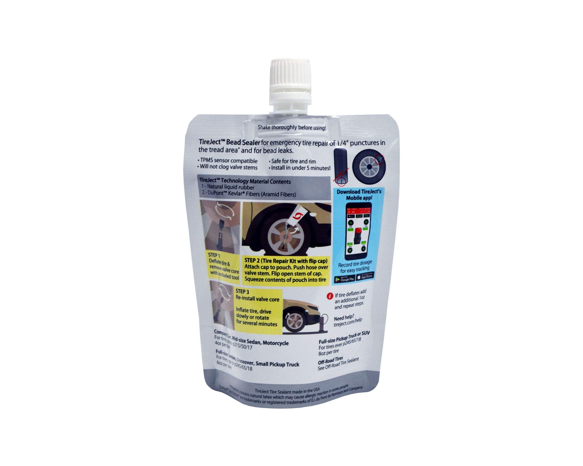 Tireject Automotive Sedan/Crossover/Truck 2-In-1 Tire Sealant & Bead Sealer Kit For Tire Repair Of Leaks And Punctures