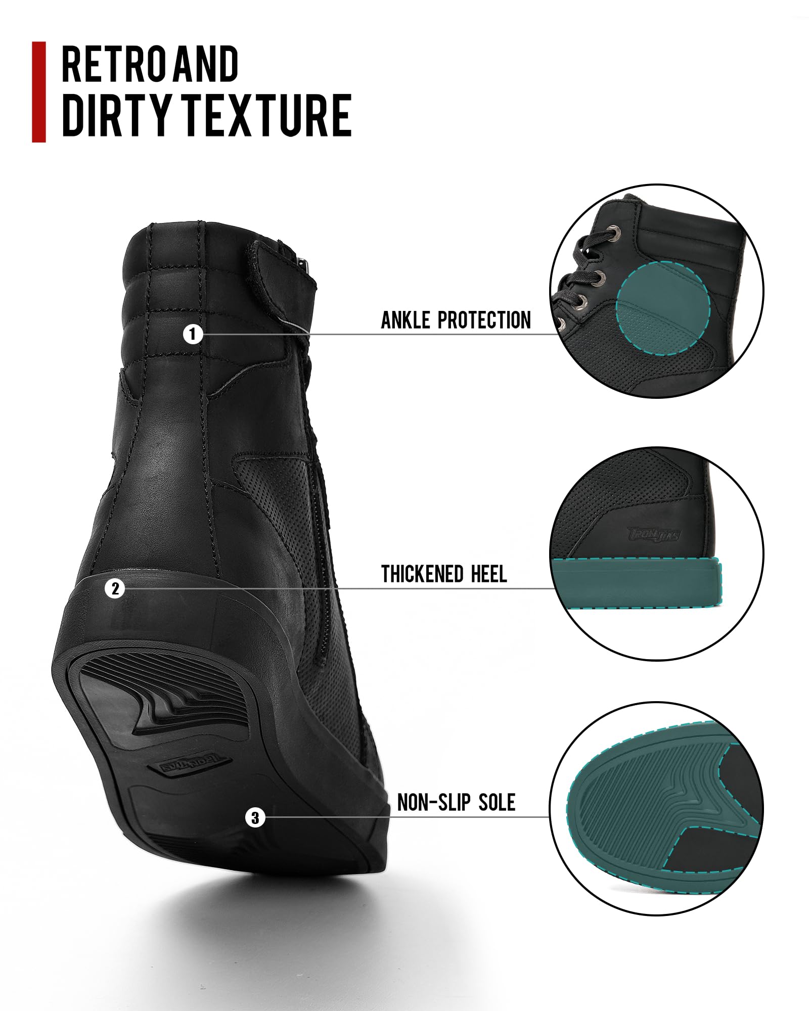 BORLEN Motorcycle Riding Shoes Cowhide Leather Breathable Casual Outdoor Street Motorcycle Boots for Men Black 12