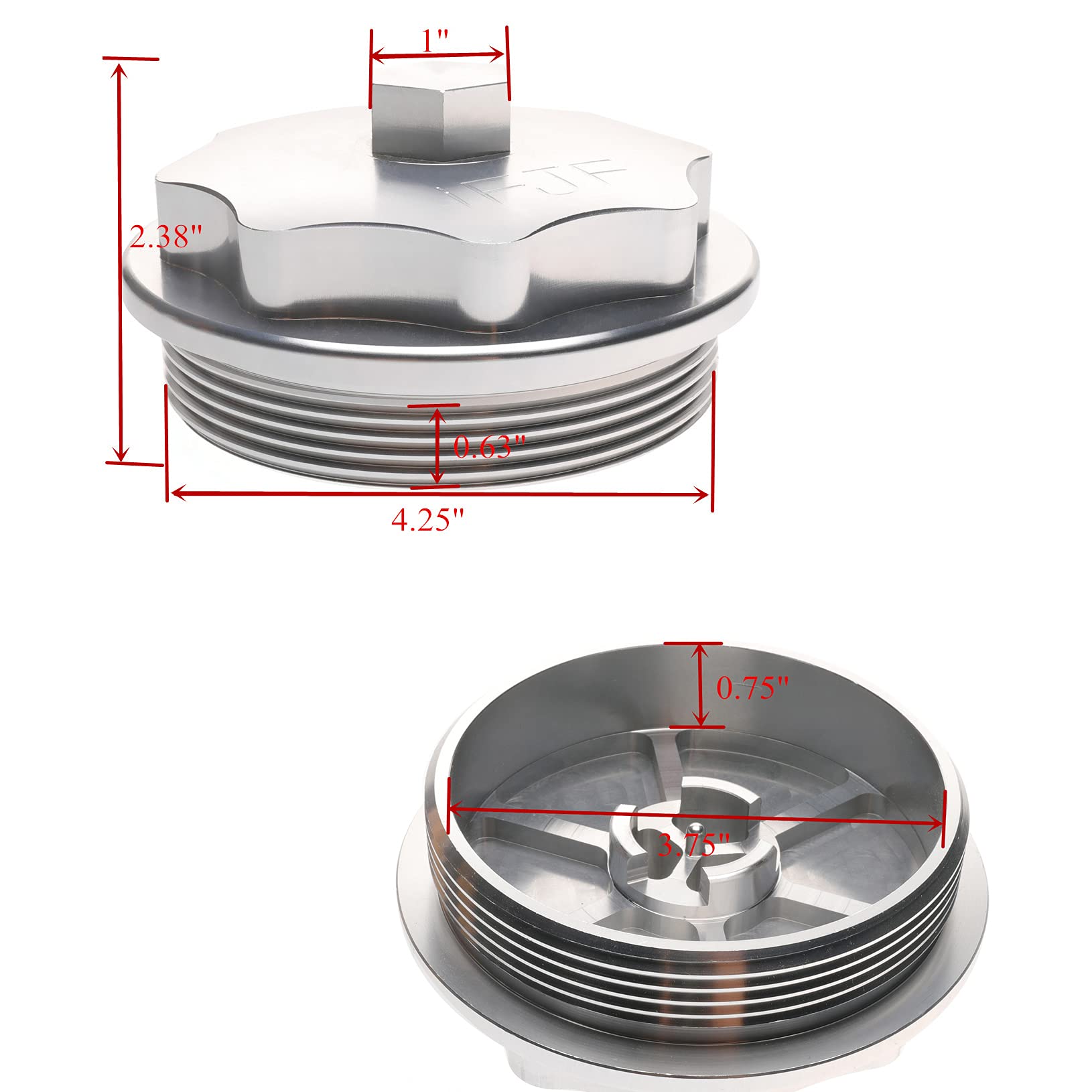 iFJF Fuel Filter Cap Replacement for Powerstroke 7.3L V8, Aluminum, Silver, F81Z9G270BA, Fits F250 F350 F450 F550, Model