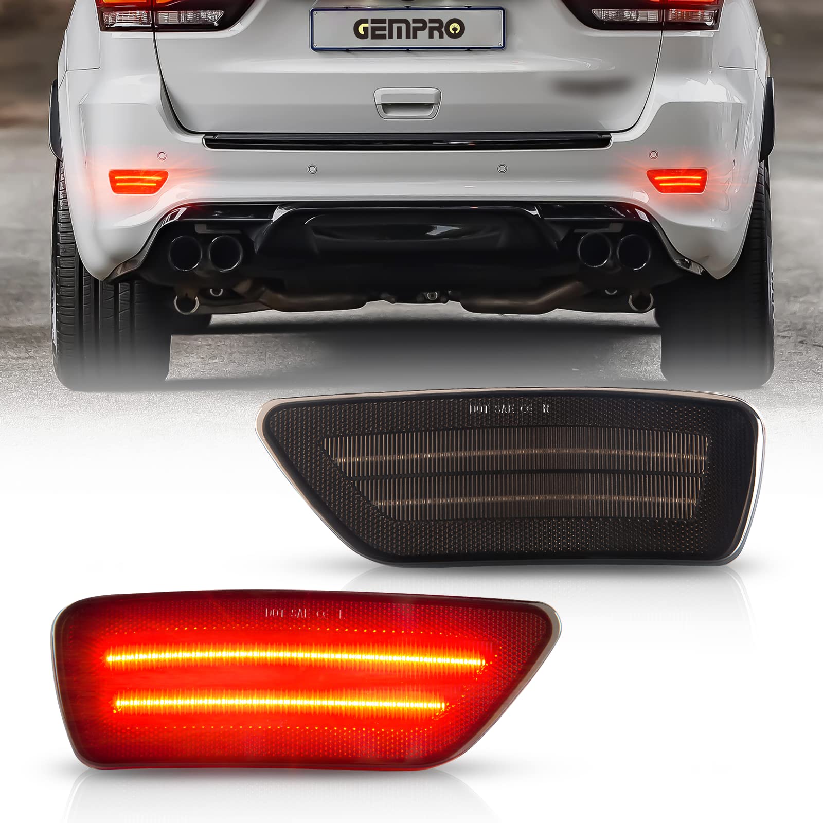 Gempro Rear Bumper Led Reflector Lights Lamp For 2011-2021 Jeep Grand Cherokee, 2013-2017 Patriot, 2011-2020 Dodge Journey, 2Pcs