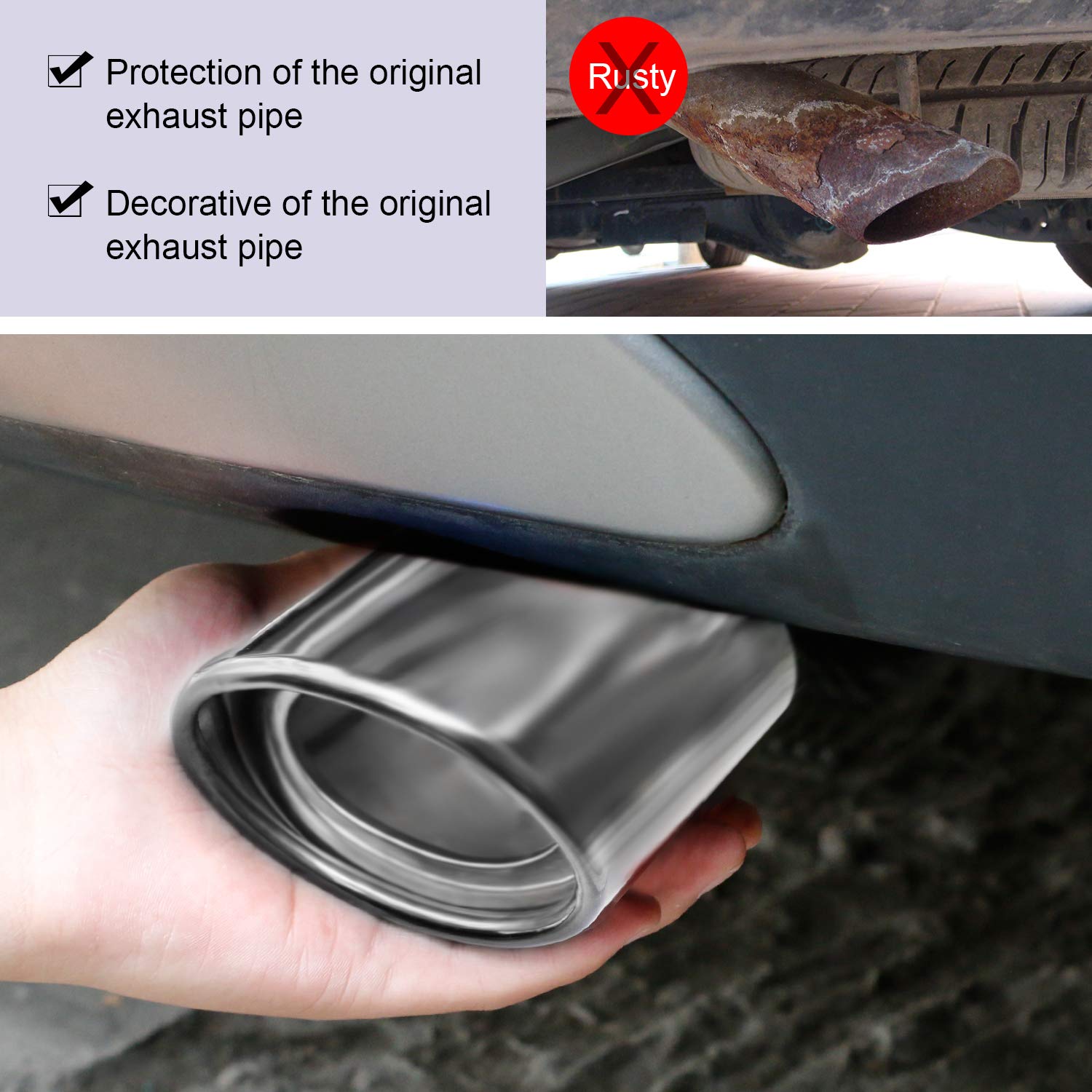 Dsycar Universal Stainless Steel 1.5 - 2.25 Inlet Exhaust Tips, Fit Pipes Diameter 1.5-2.25 inch, Adjustable Car Decoration