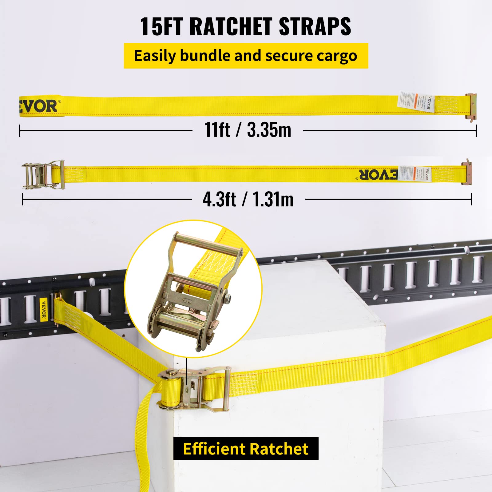 Vevor E-Track Tie-Down Rail Kit, 5' E Tracks Set, 18Pcs Includes 4 Steel Rails & 2 Single Slots & 6 O-Rings & 4 Tie-Offs W/D-Ring & 2 Ratchet Straps, Cargo Motorcycles Bikes Securing Accessories