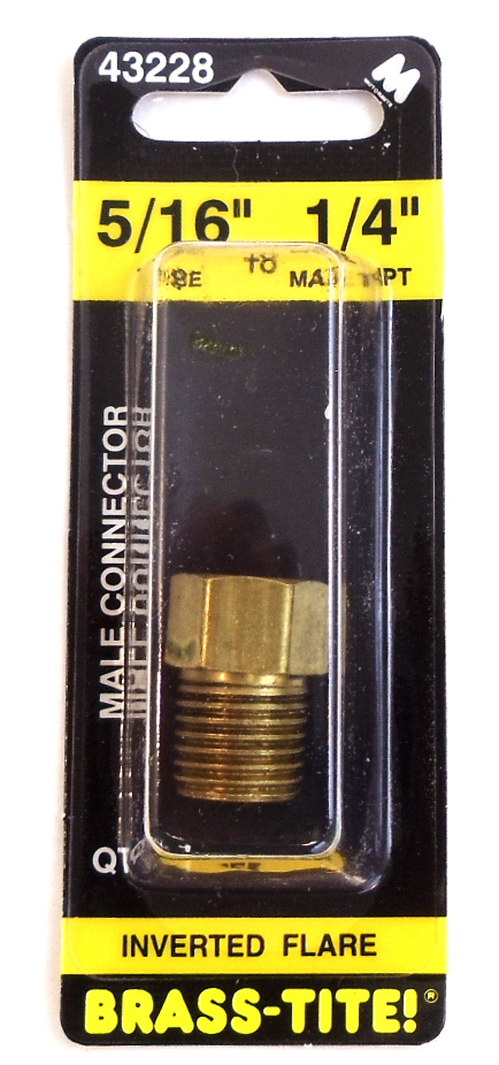 BRASSTITE 5/16 TUBE TO 1/4 MALE NPT INVERTED FLARE BRASS MALE CONNECTOR